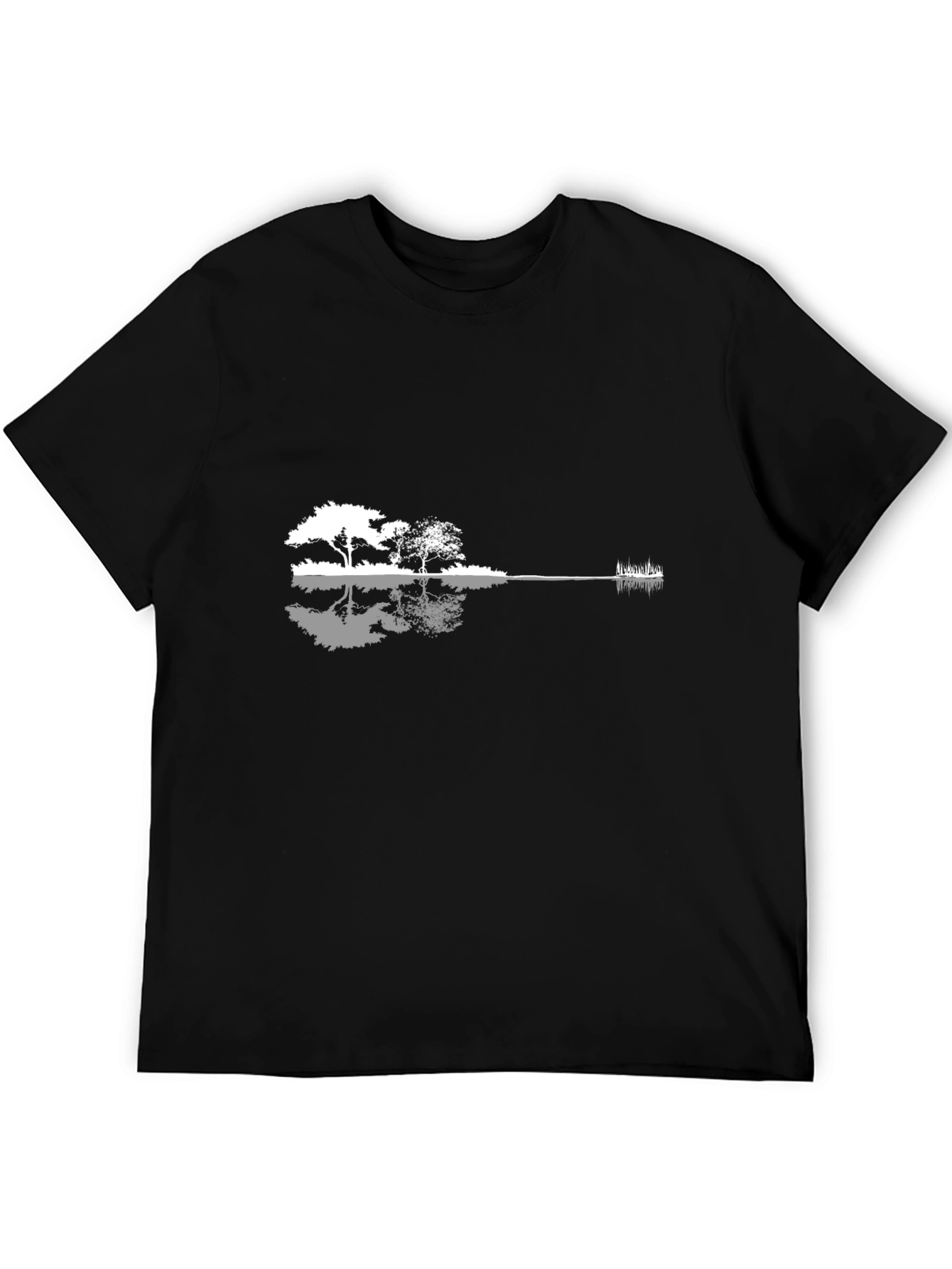 Guitar Landscape Graphic T-Shirt - Black Cotton Blend