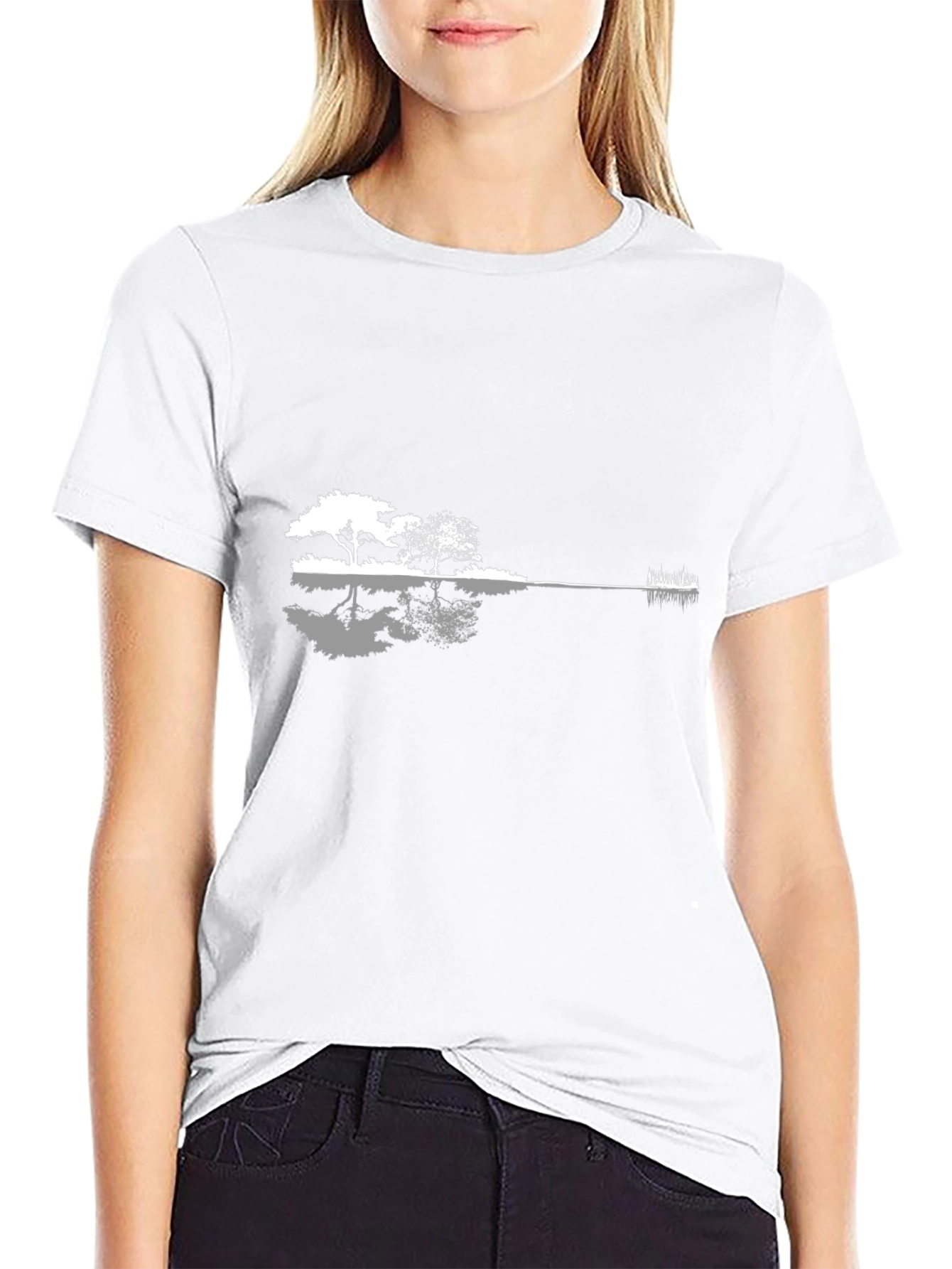 Guitar Landscape Graphic T-Shirt - Black Cotton Blend