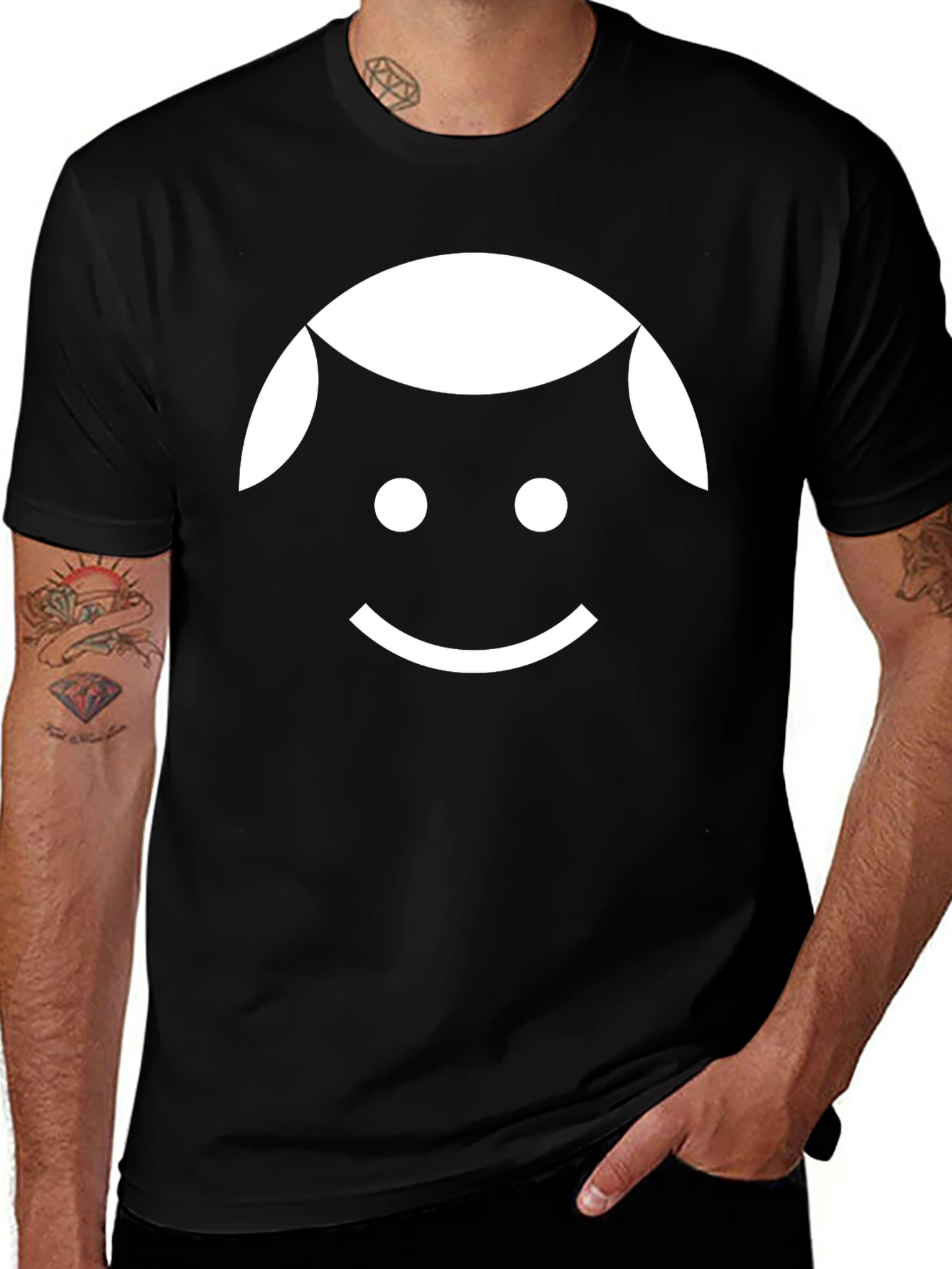 Minimalist Smiling Face Black T-Shirt