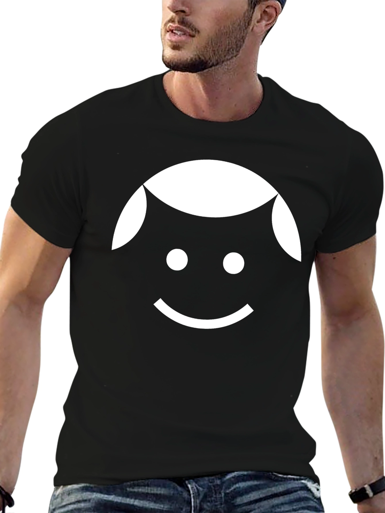 Minimalist Smiling Face Black T-Shirt