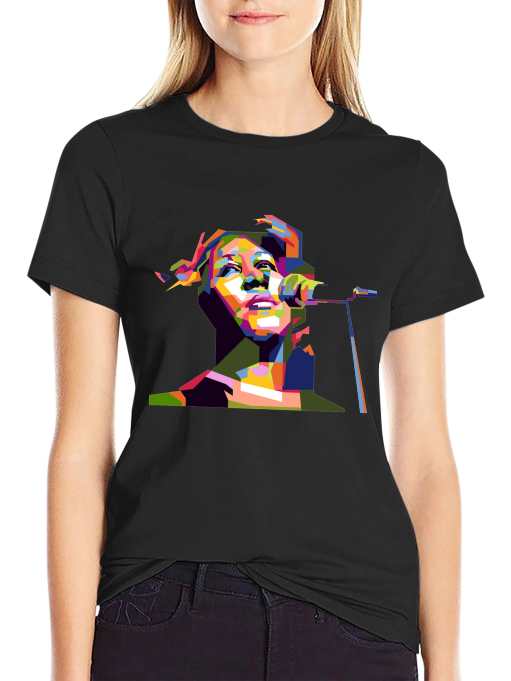 Pop Art Singer Graphic Black T-Shirt