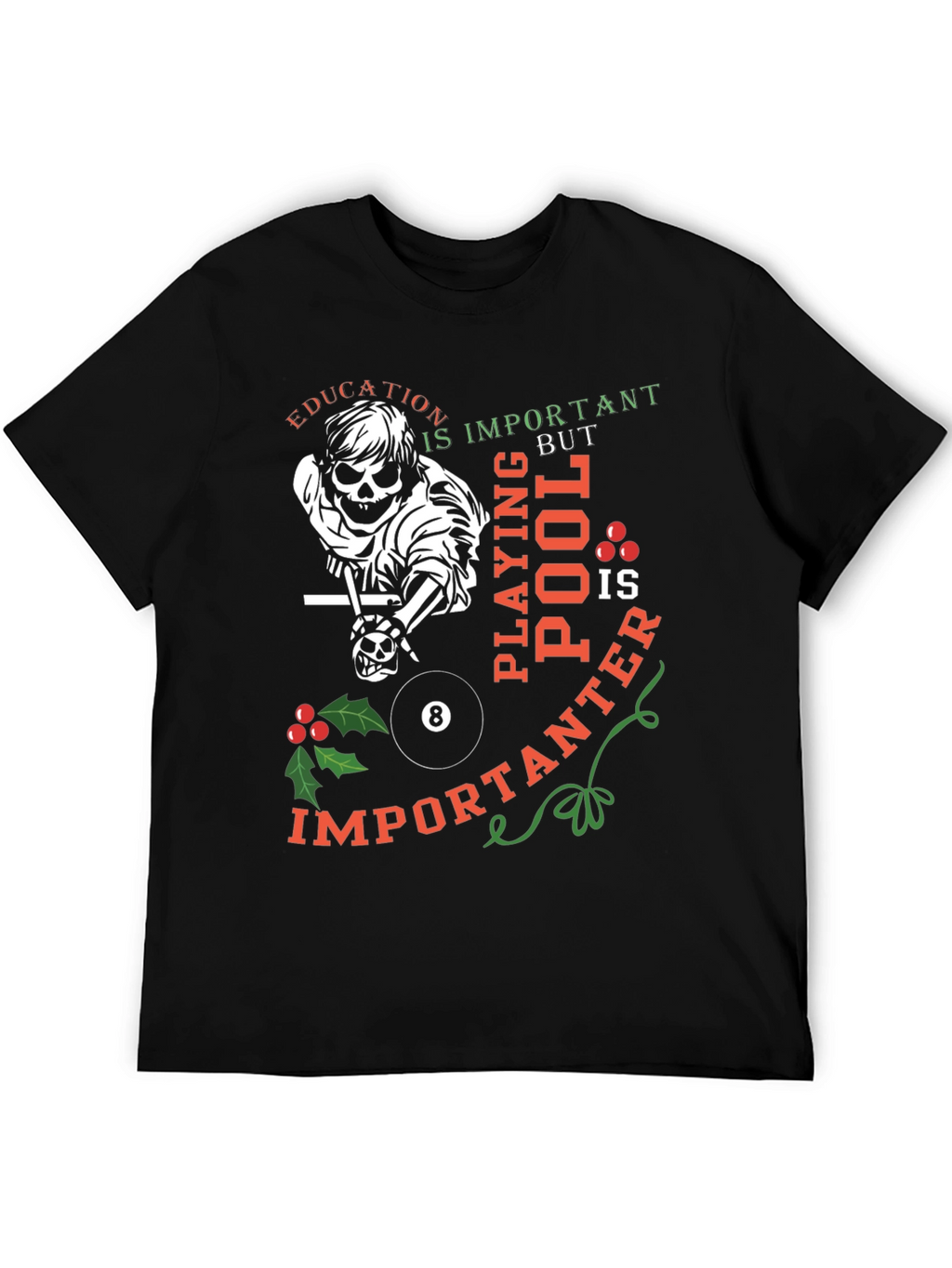 Funny Pool Player Skeleton Graphic T-Shirt