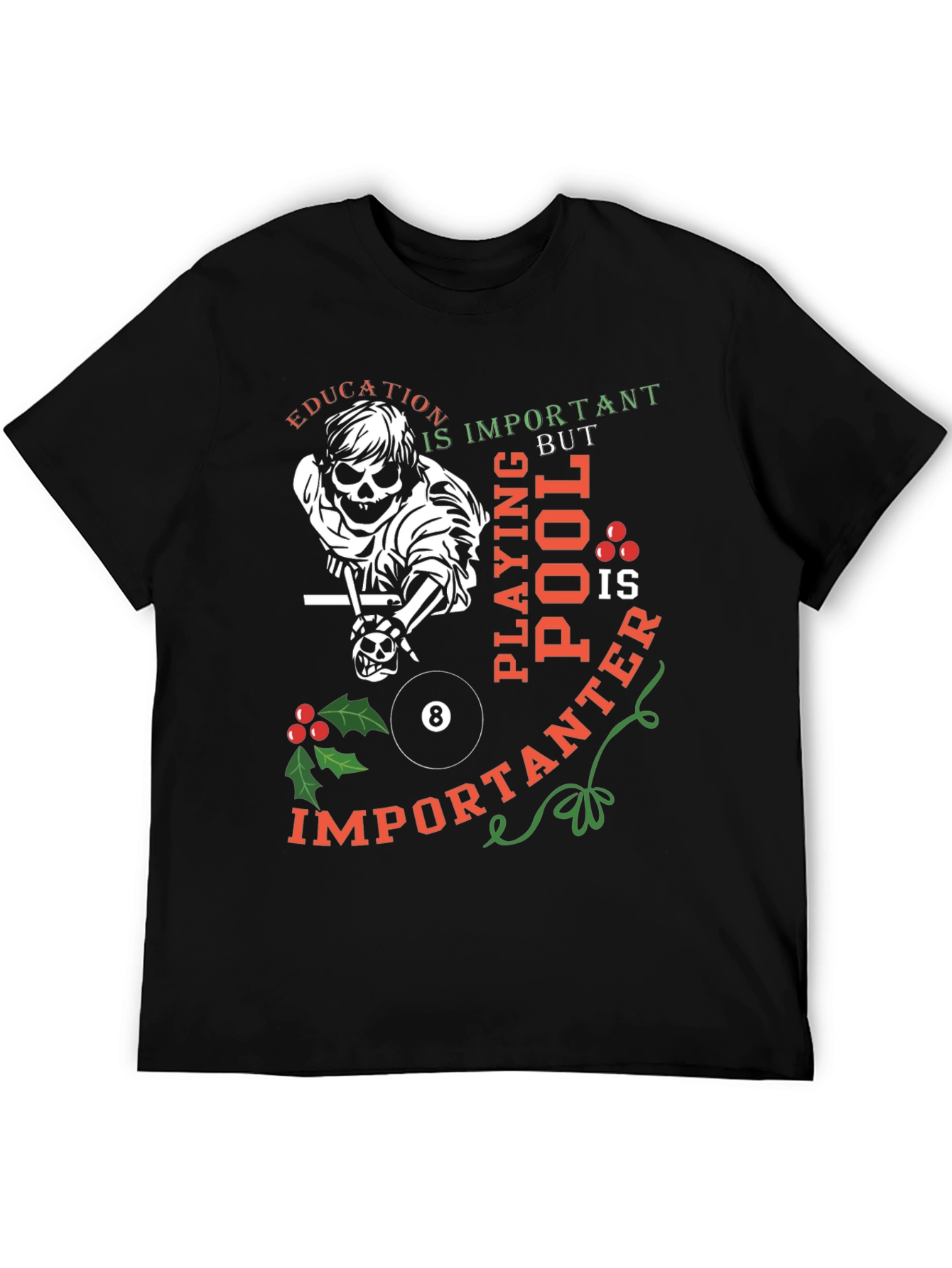 Funny Pool Player Skeleton Graphic T-Shirt