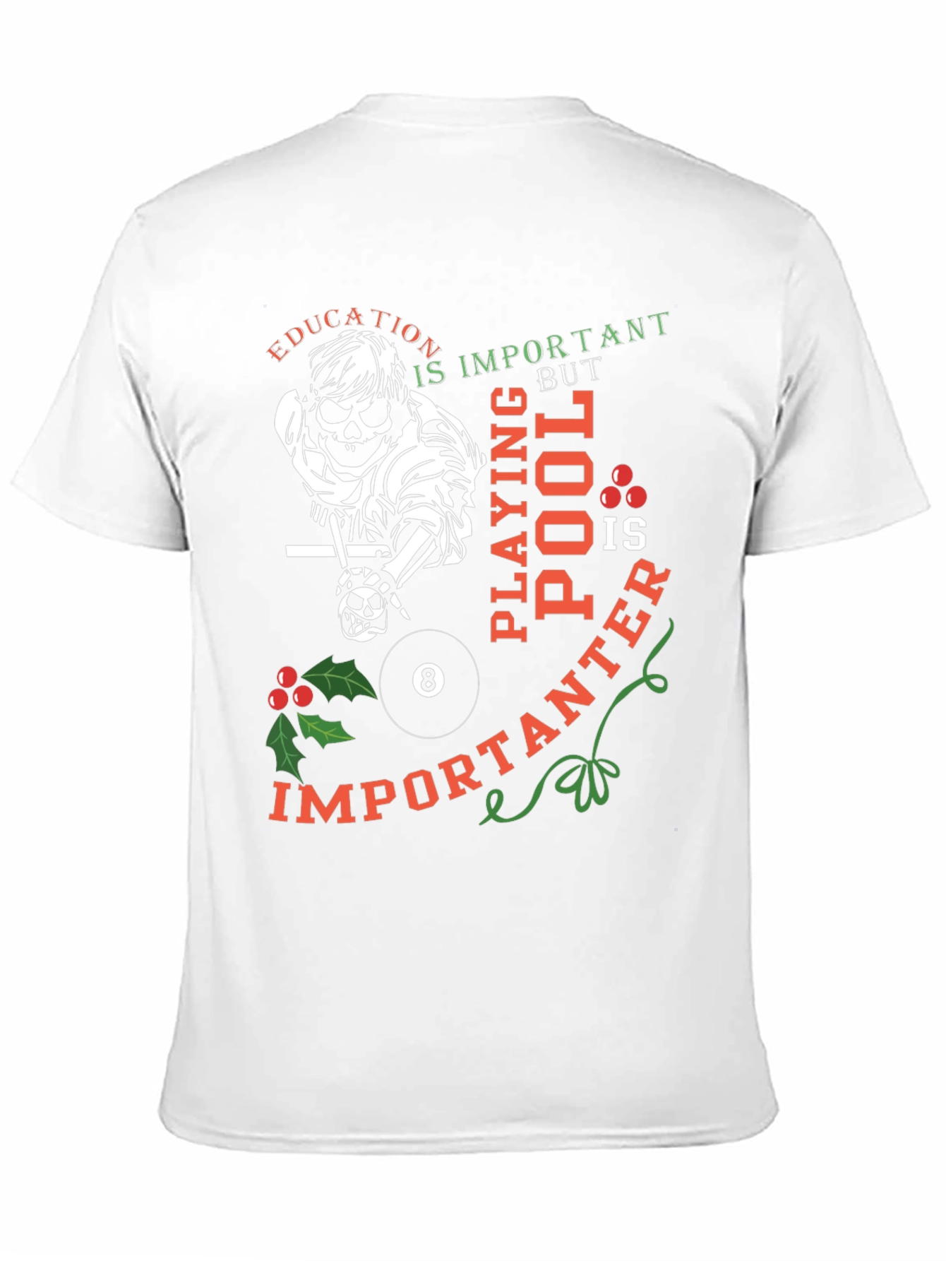Funny Pool Player Skeleton Graphic T-Shirt