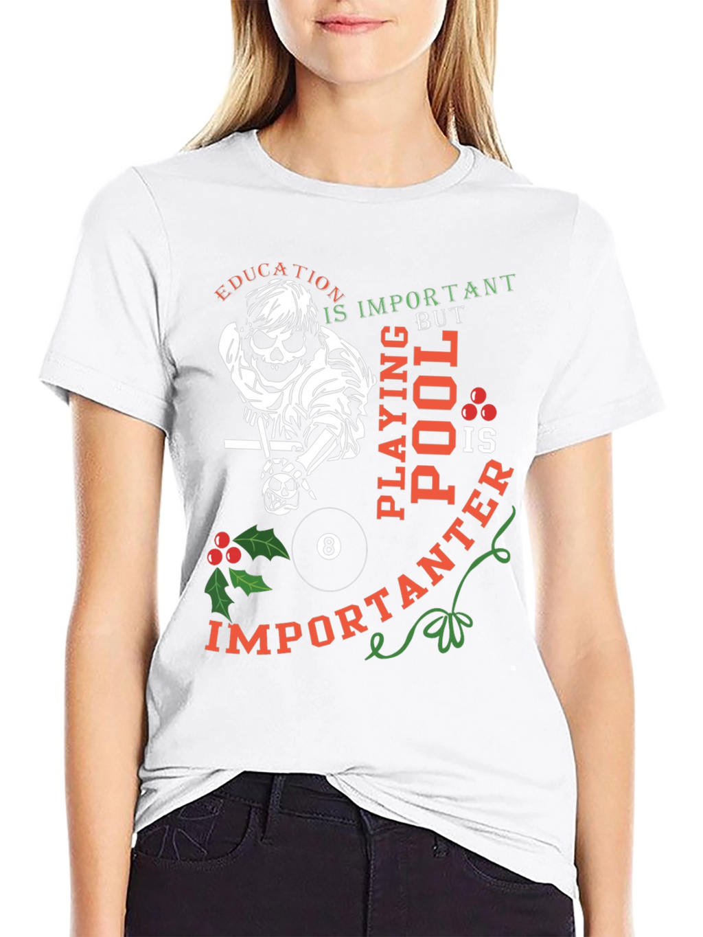 Funny Pool Player Skeleton Graphic T-Shirt