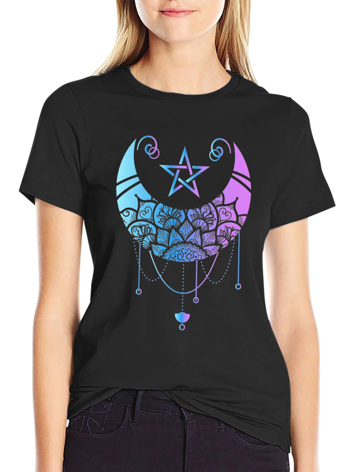 Mystic Moon Pentagram Graphic T-Shirt