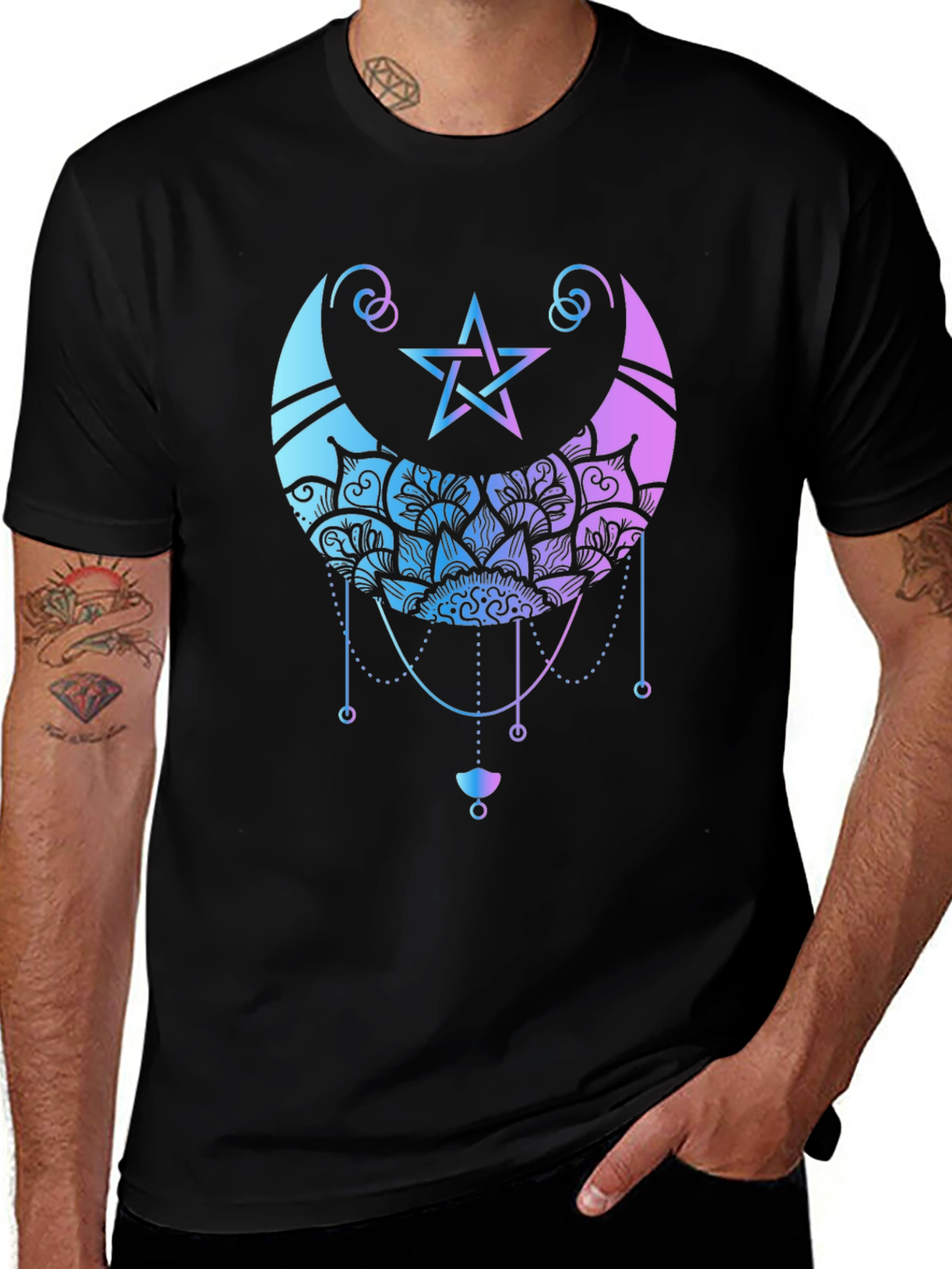 Mystic Moon Pentagram Graphic T-Shirt