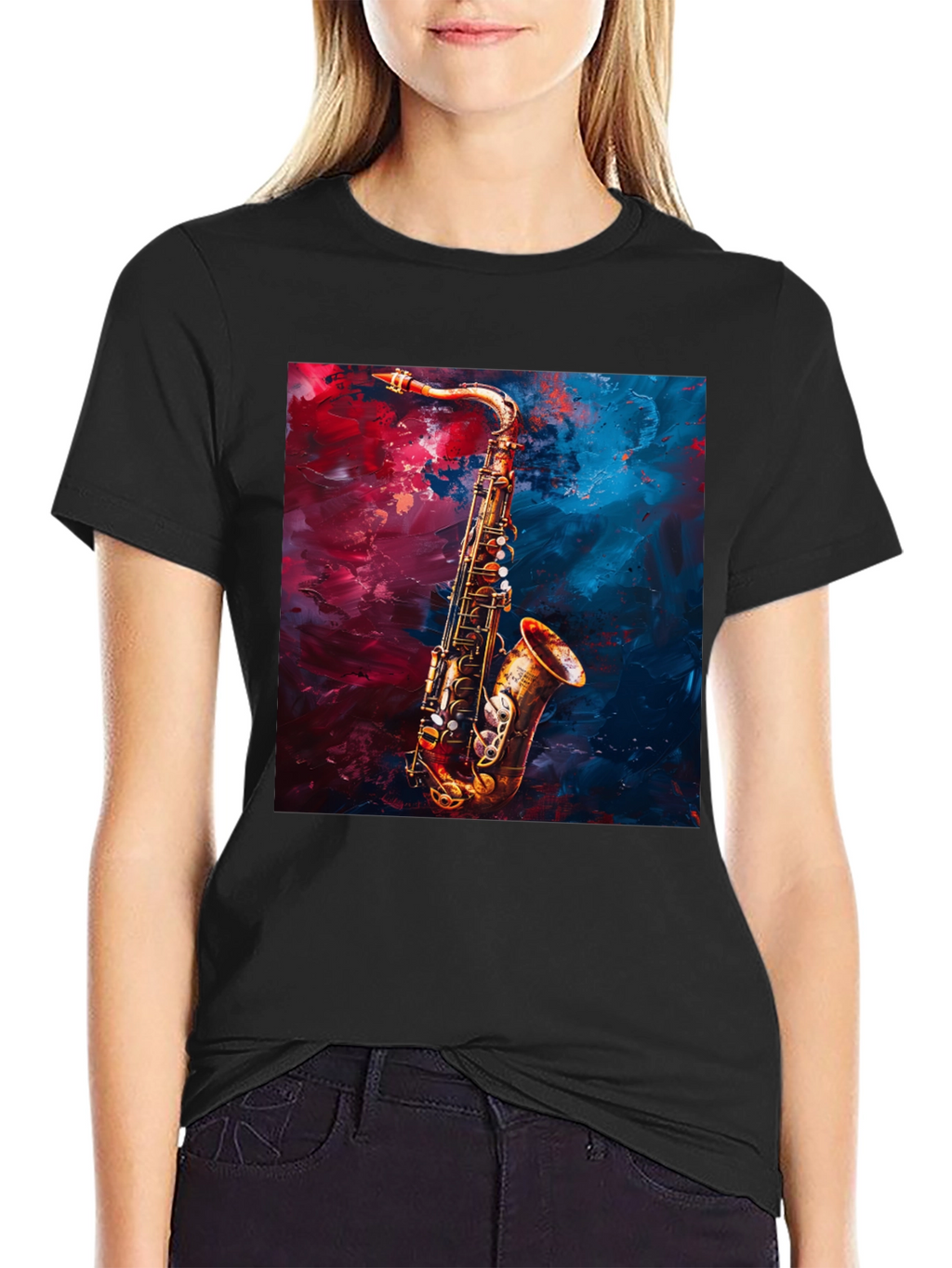 Saxophone Graphic Tee - Black Cotton Music Lover T-Shirt