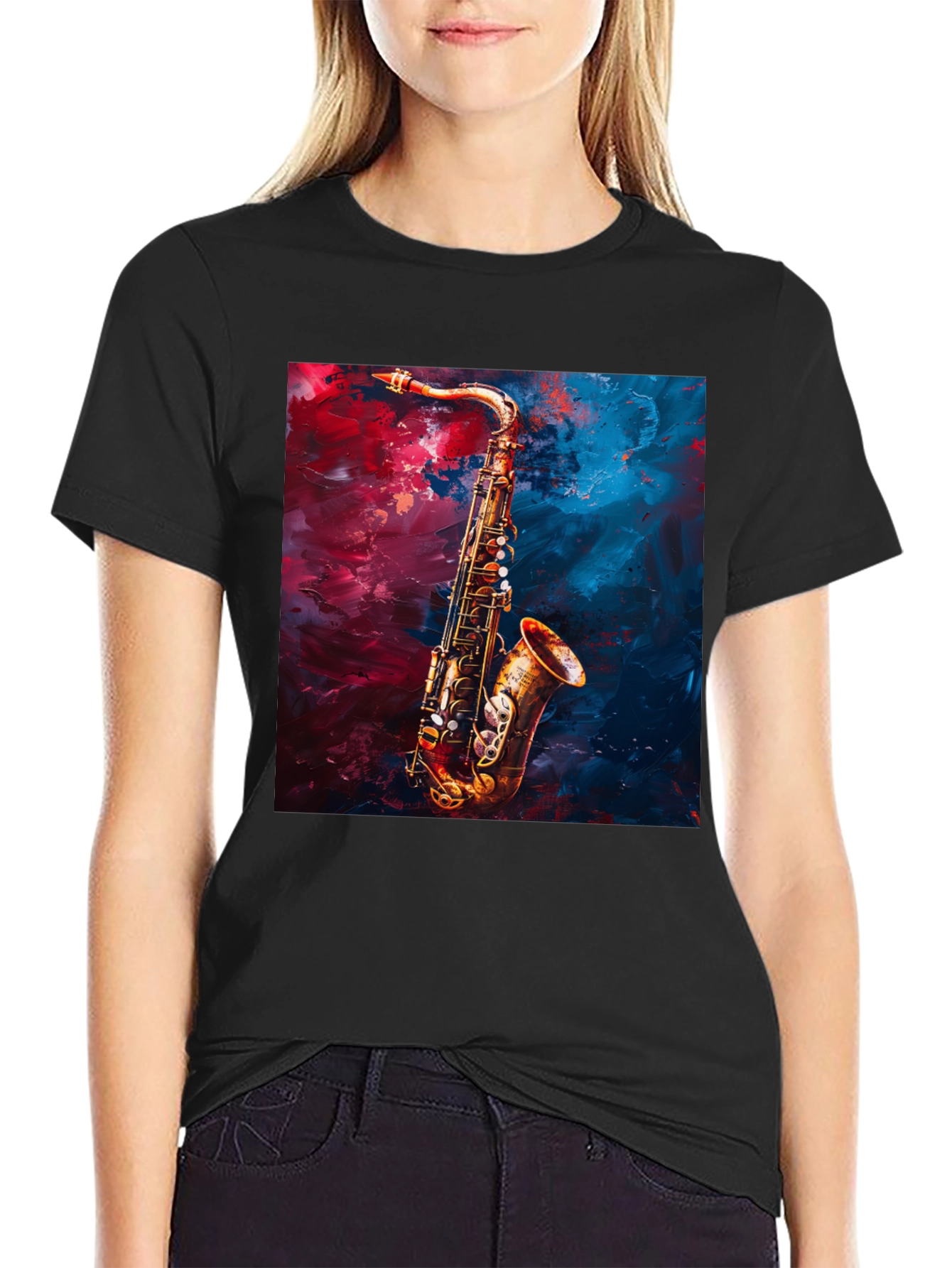 Saxophone Graphic Tee - Black Cotton Music Lover T-Shirt