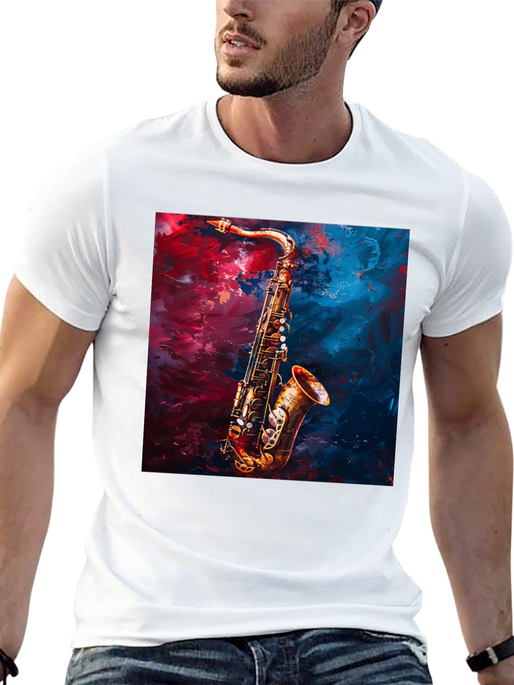 Saxophone Graphic Tee - Black Cotton Music Lover T-Shirt