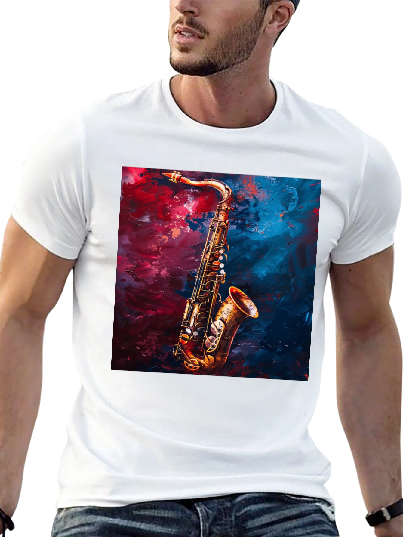 Saxophone Graphic Tee - Black Cotton Music Lover T-Shirt