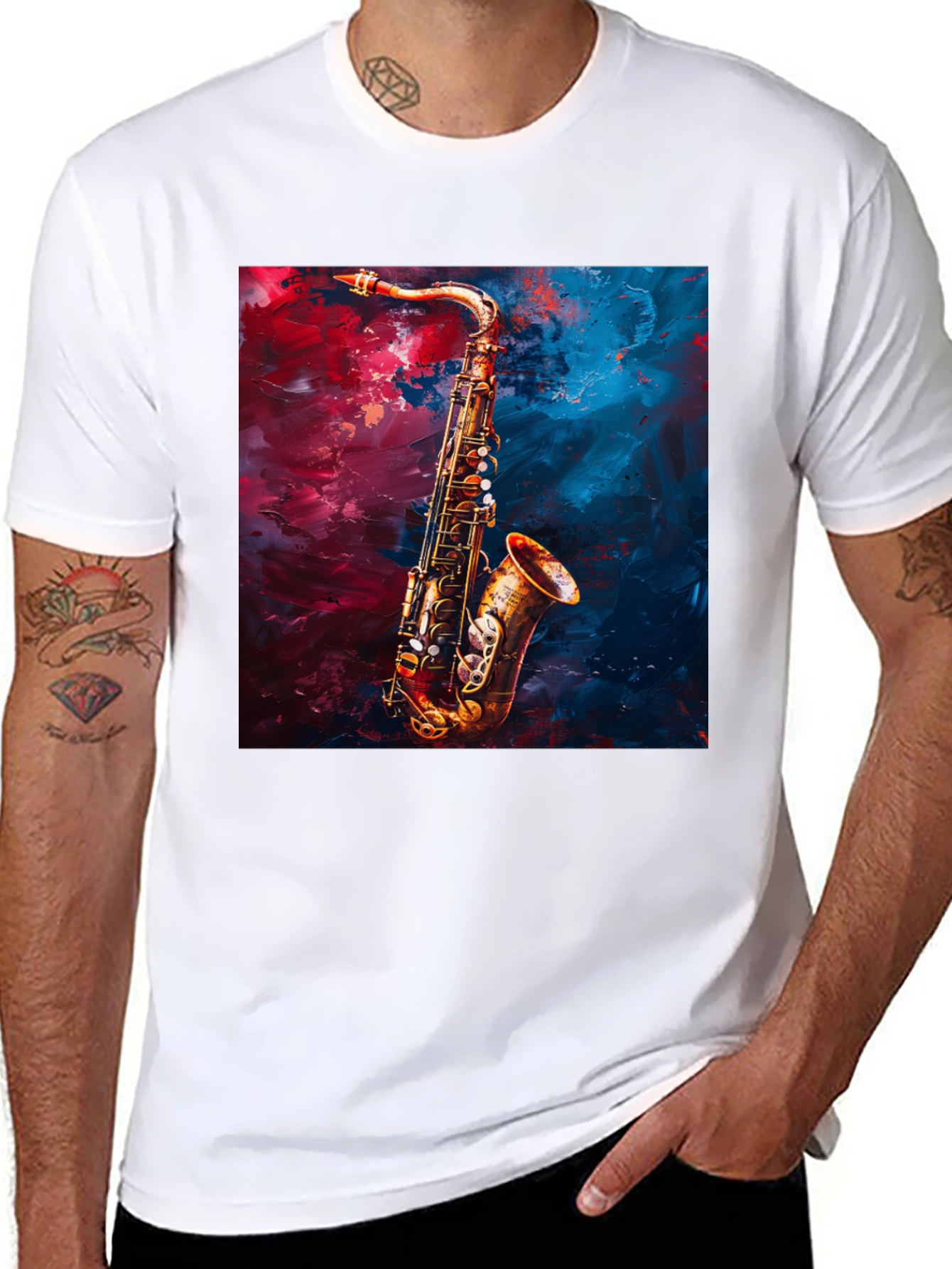 Saxophone Graphic Tee - Black Cotton Music Lover T-Shirt
