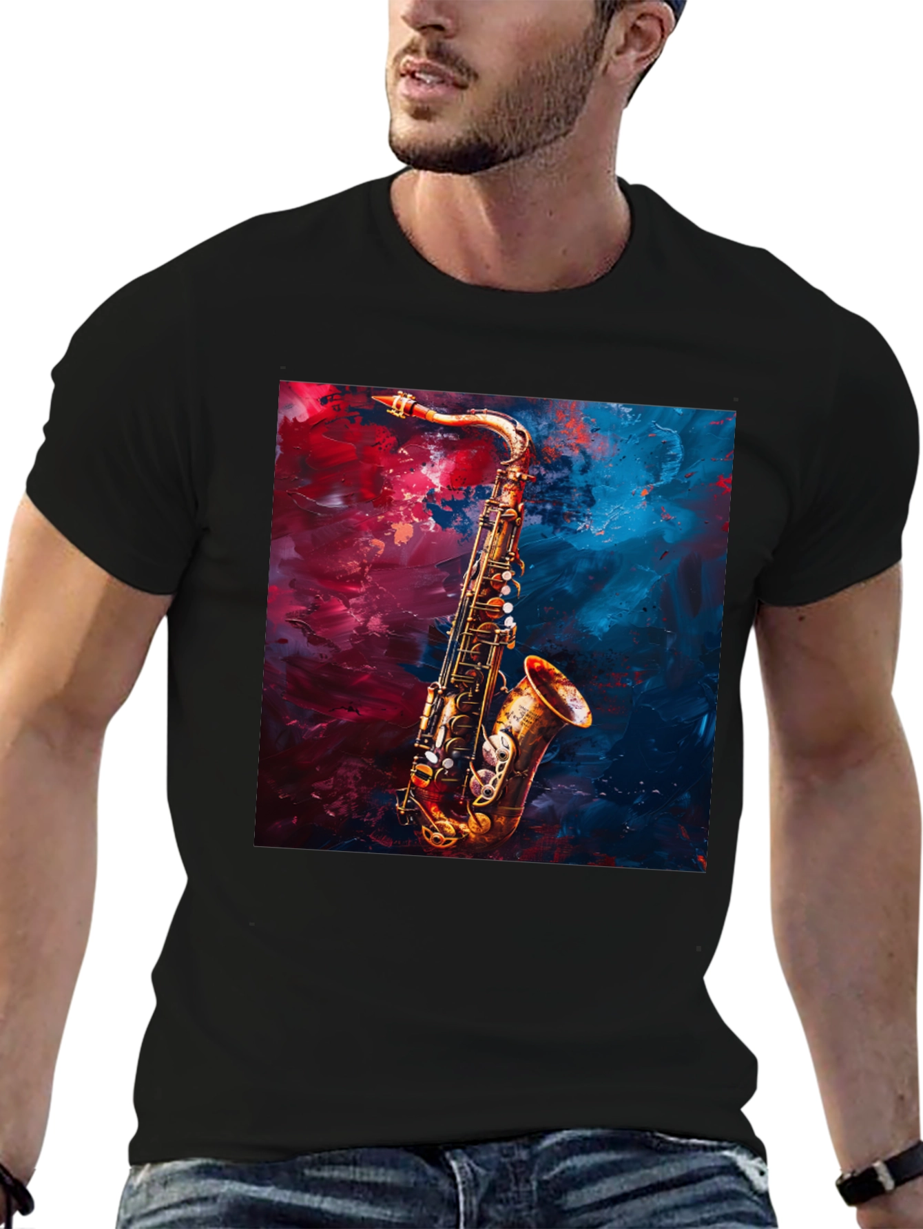 Saxophone Graphic Tee - Black Cotton Music Lover T-Shirt