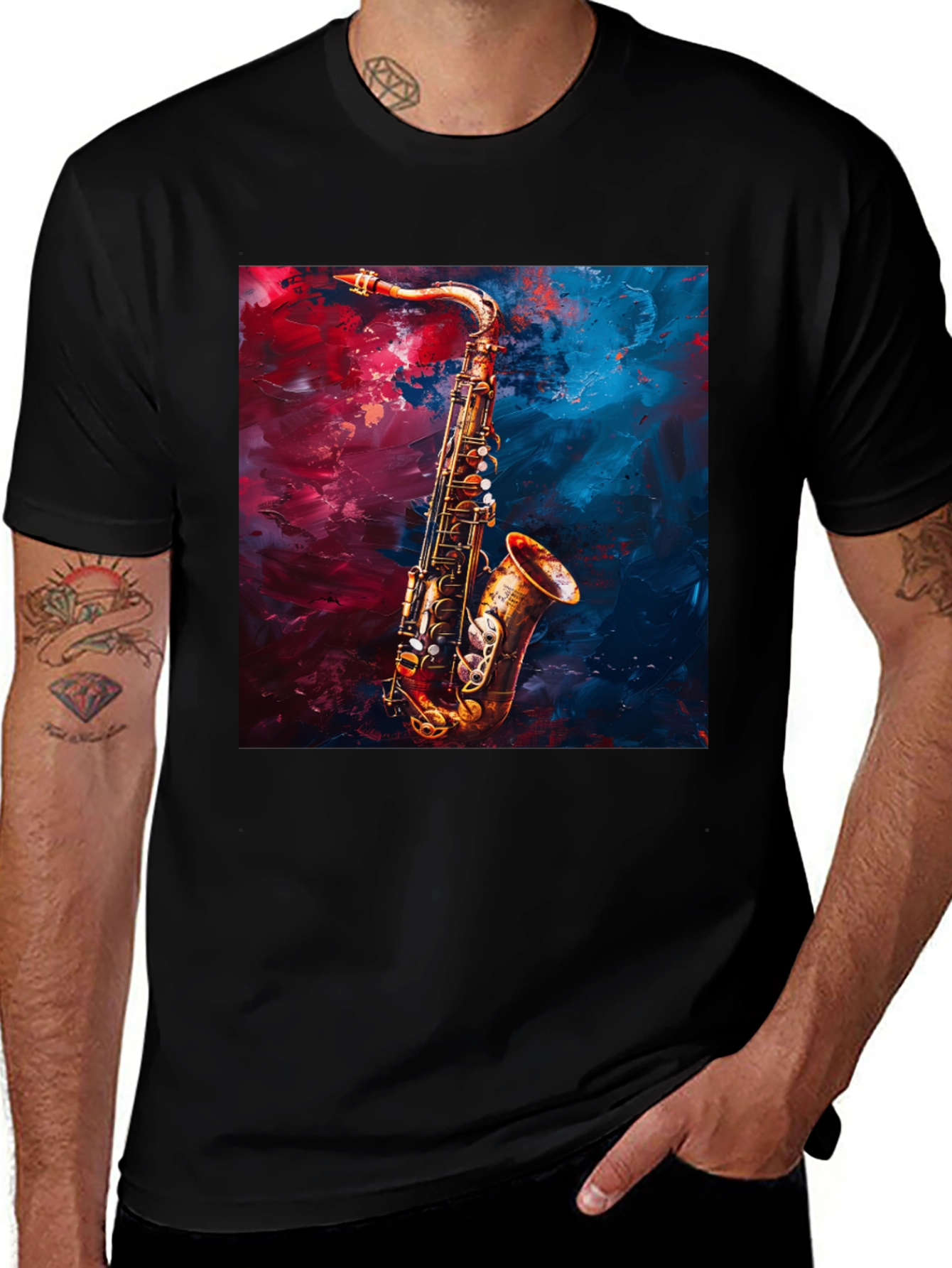 Saxophone Graphic Tee - Black Cotton Music Lover T-Shirt
