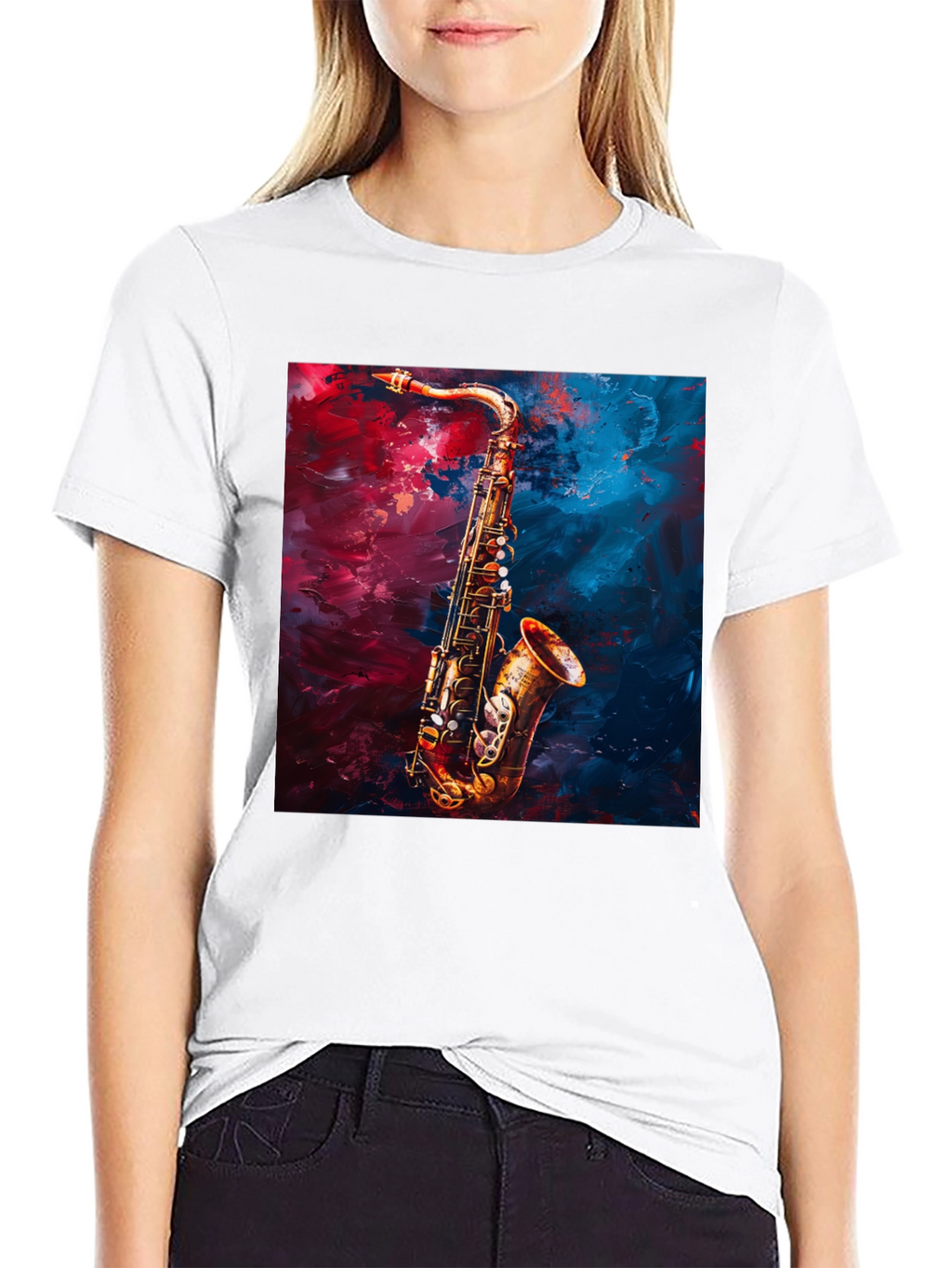 Saxophone Graphic Tee - Black Cotton Music Lover T-Shirt