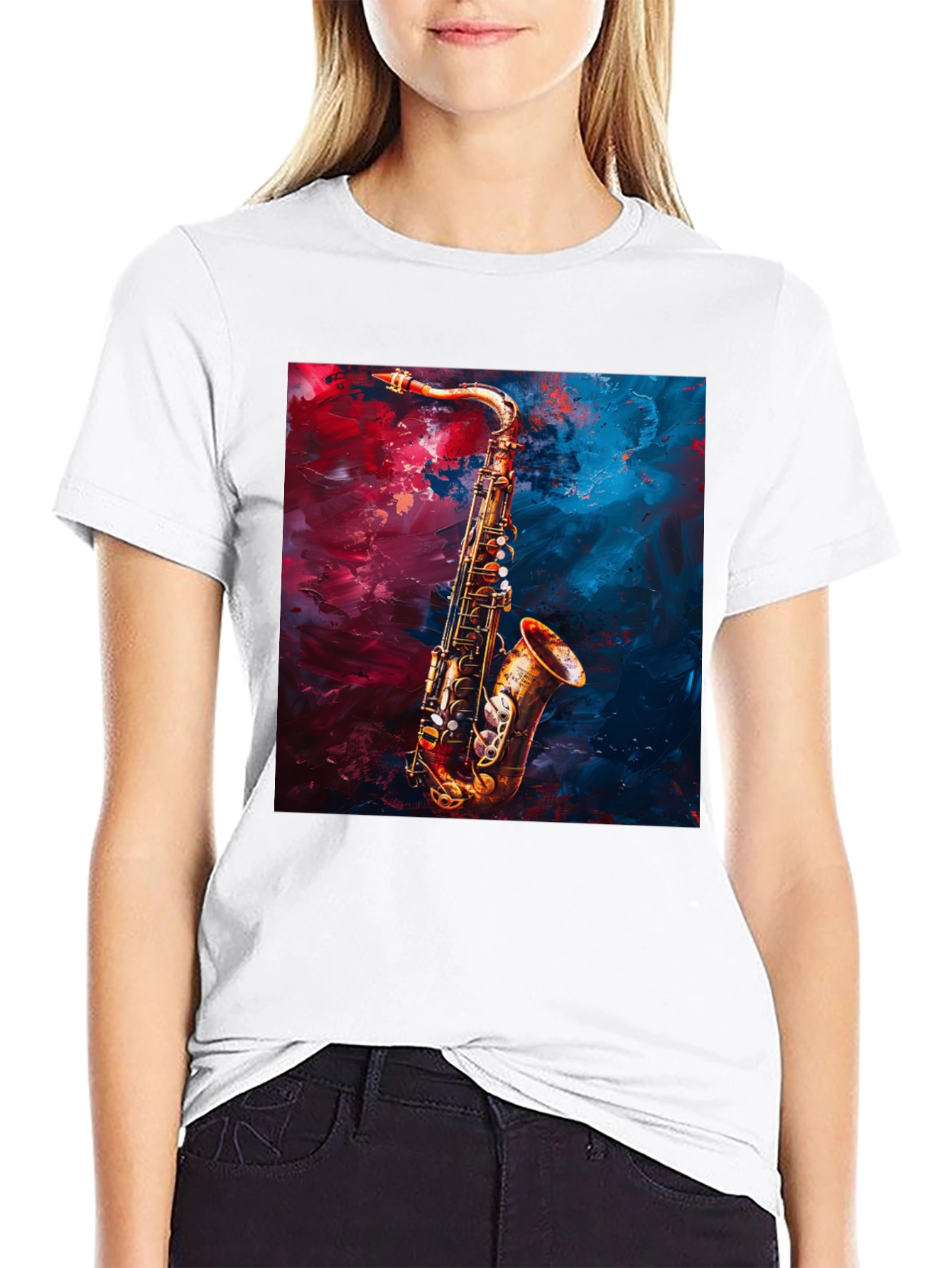 Saxophone Graphic Tee - Black Cotton Music Lover T-Shirt