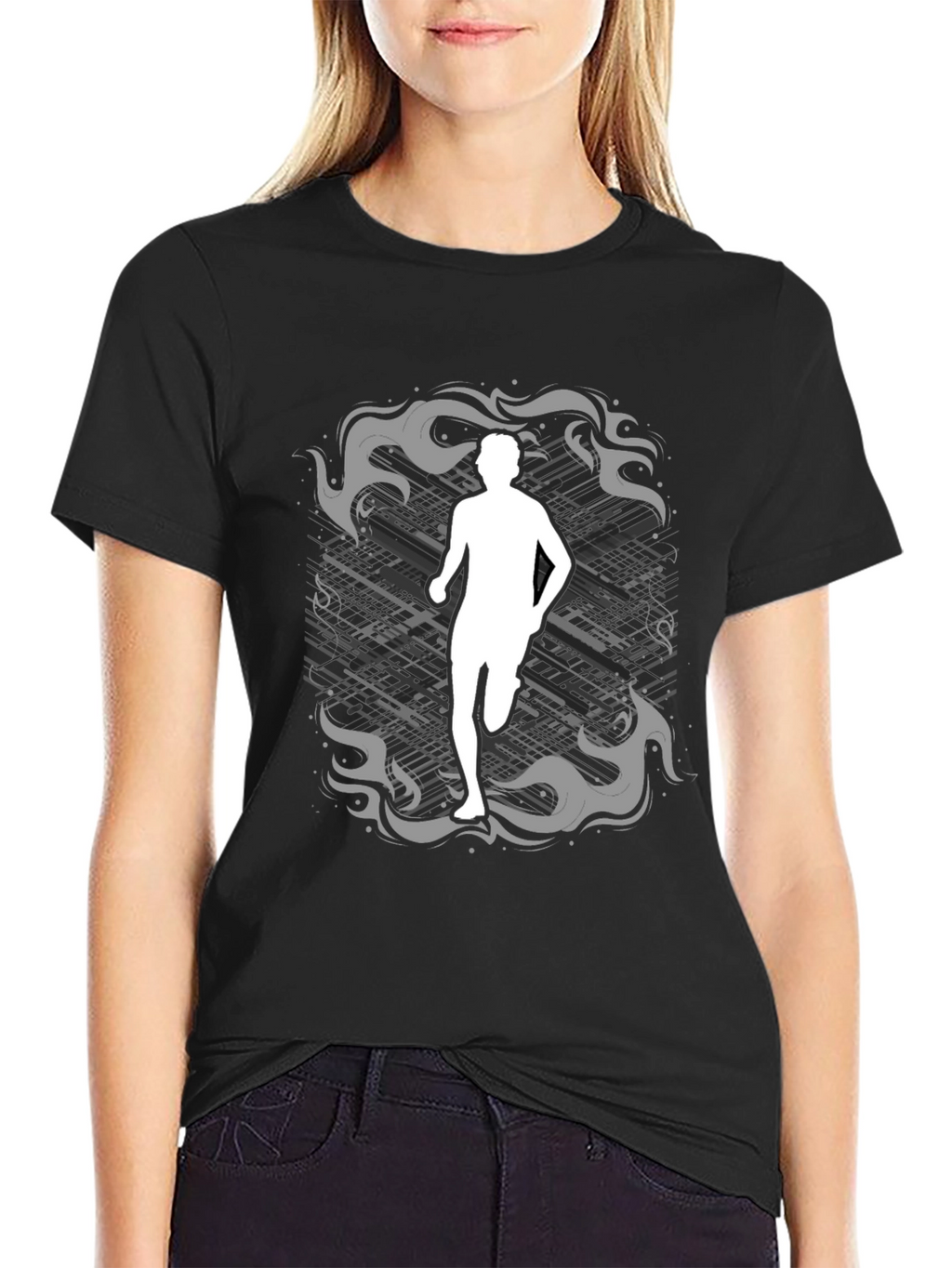 Runner Graphic Tee - Black Cotton Shirt