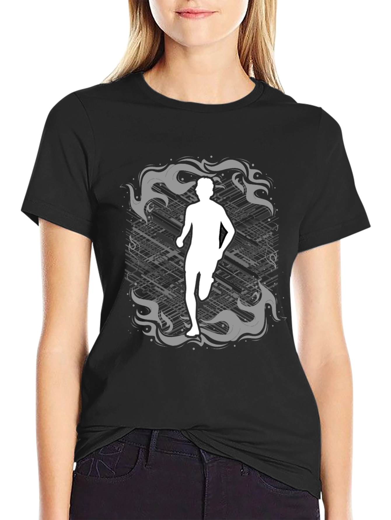 Runner Graphic Tee - Black Cotton Shirt