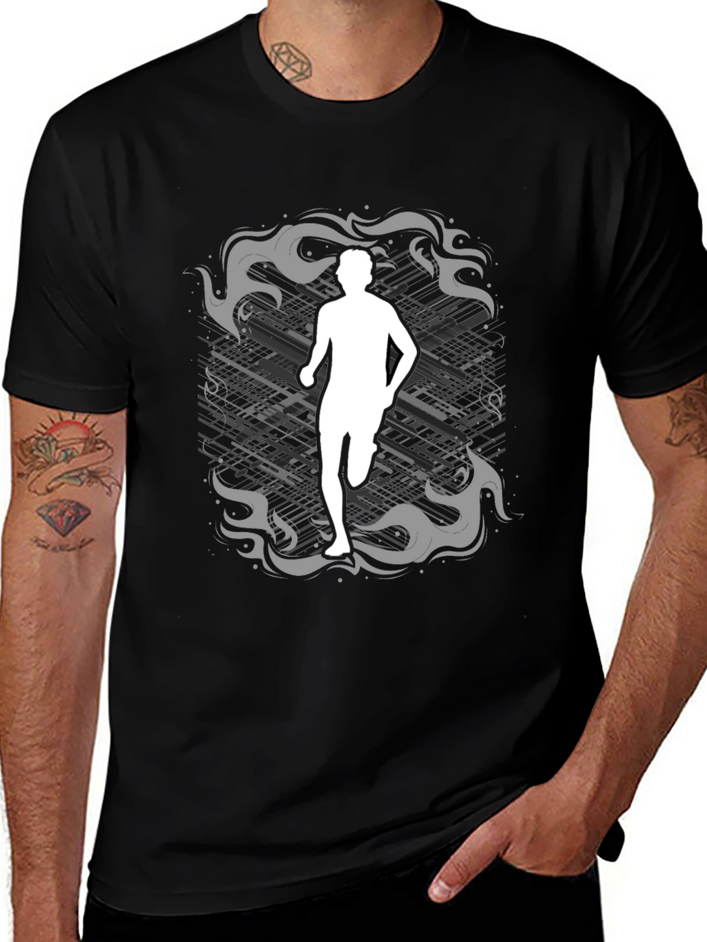 Runner Graphic Tee - Black Cotton Shirt