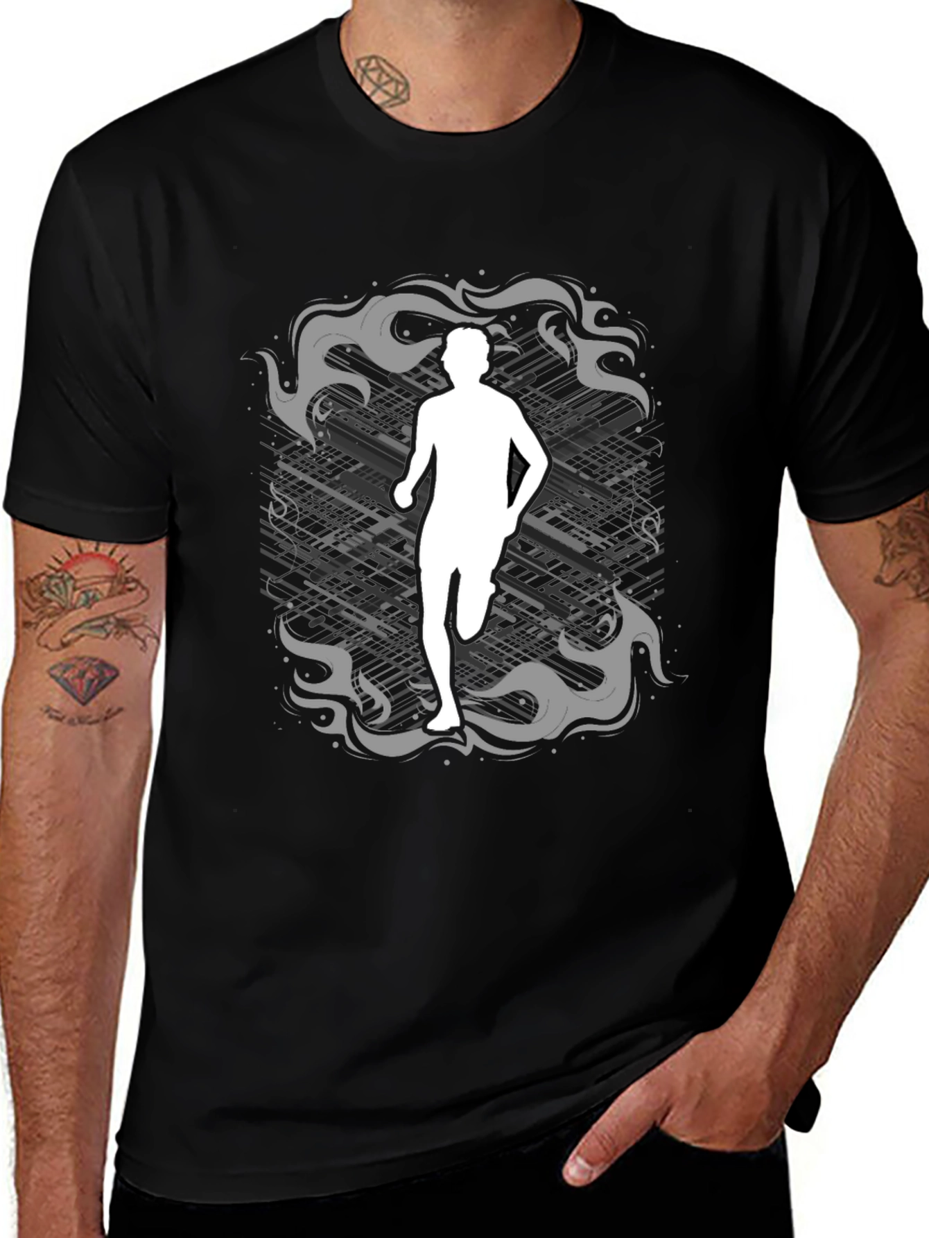 Runner Graphic Tee - Black Cotton Shirt