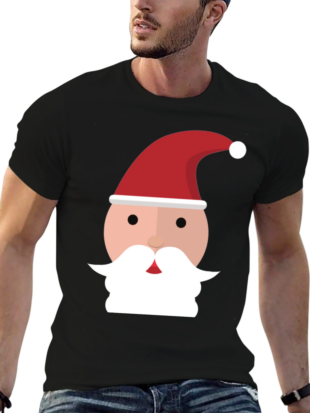 Santa Face Graphic Tee - Black Holiday Shirt