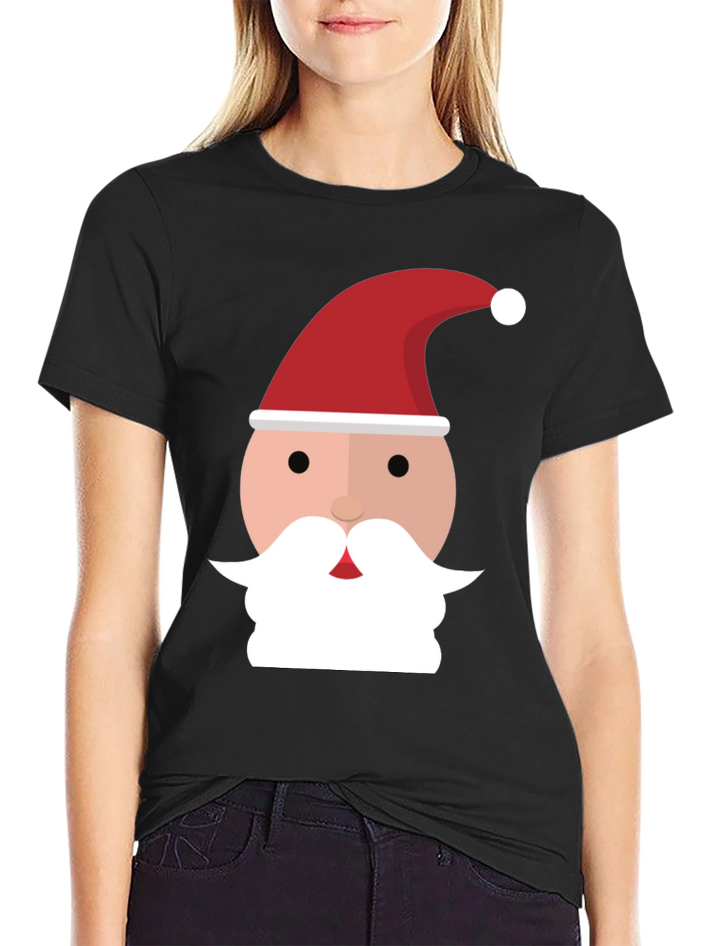 Santa Face Graphic Tee - Black Holiday Shirt