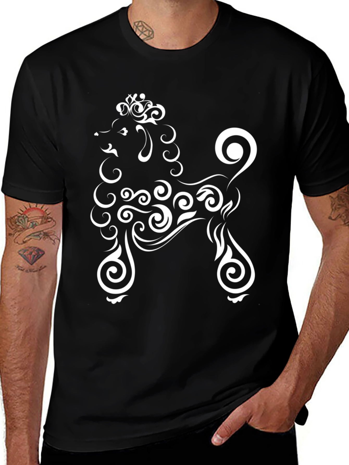 Stylish Black T-Shirt with Poodle Design