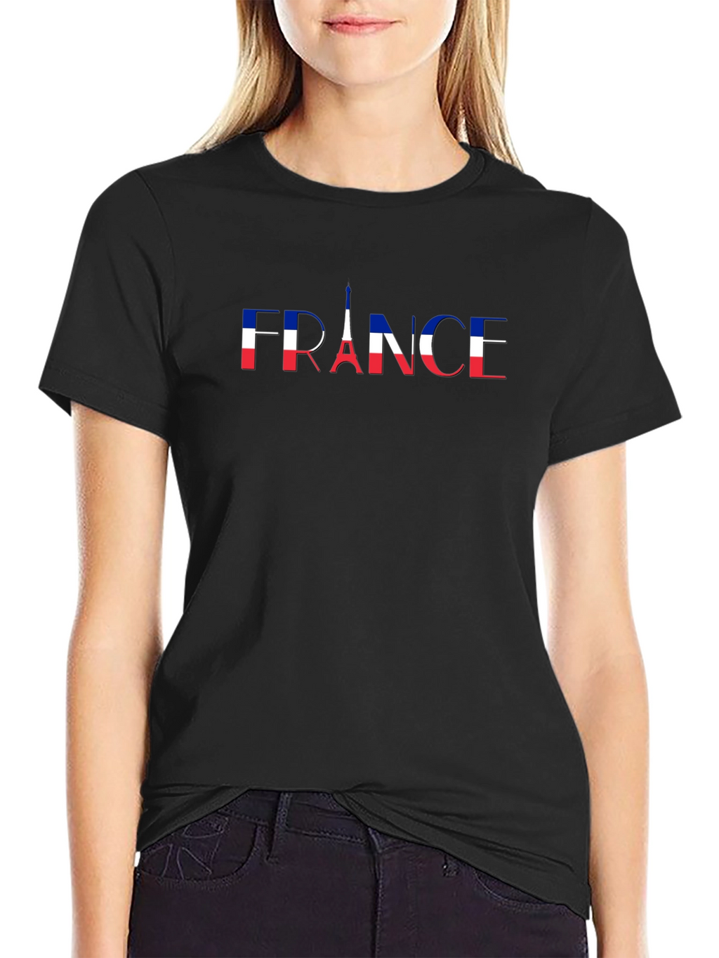 France Flag Eiffel Tower Black T-Shirt