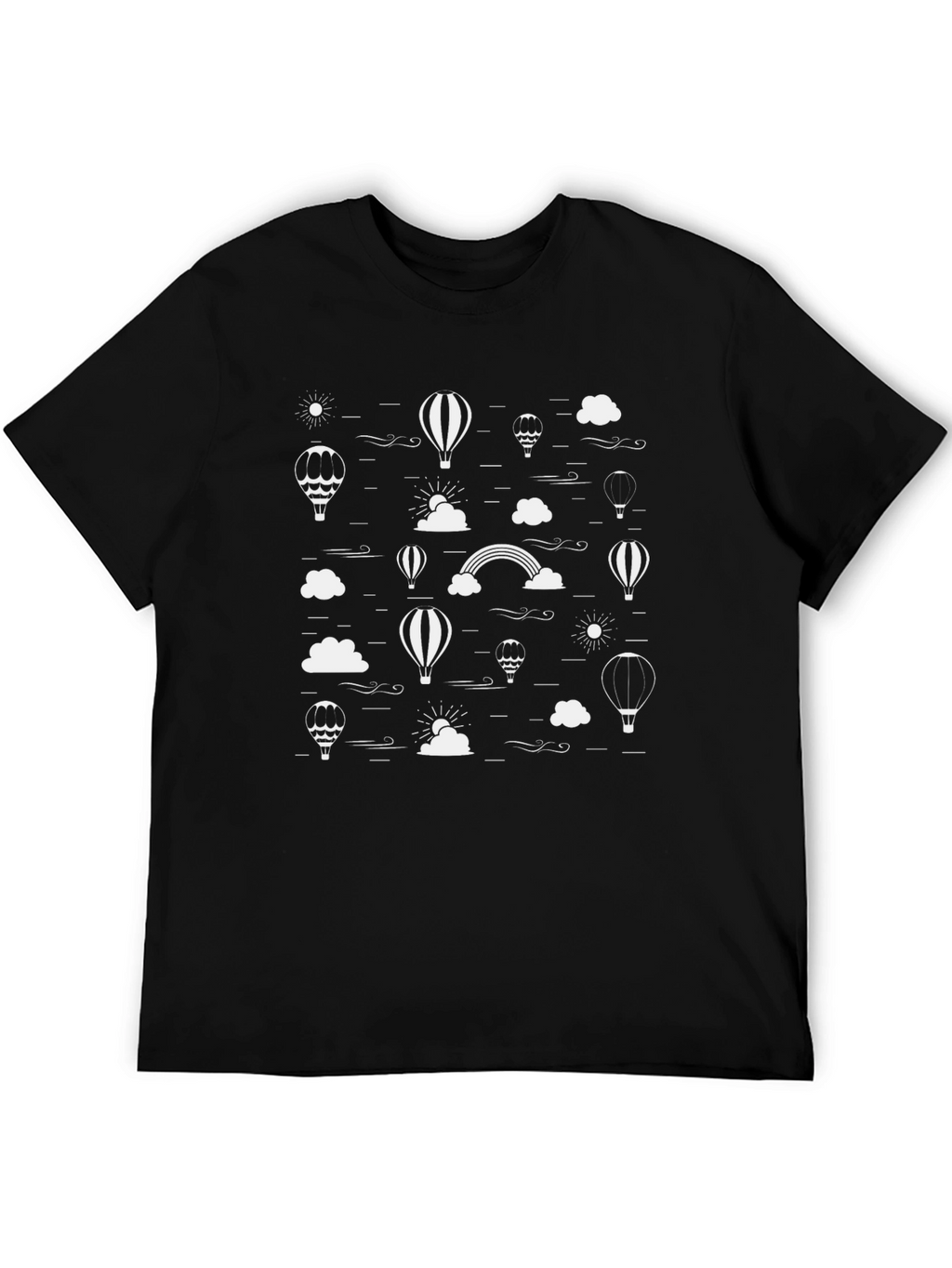 Black T-Shirt with White Hot Air Balloon Graphic Print