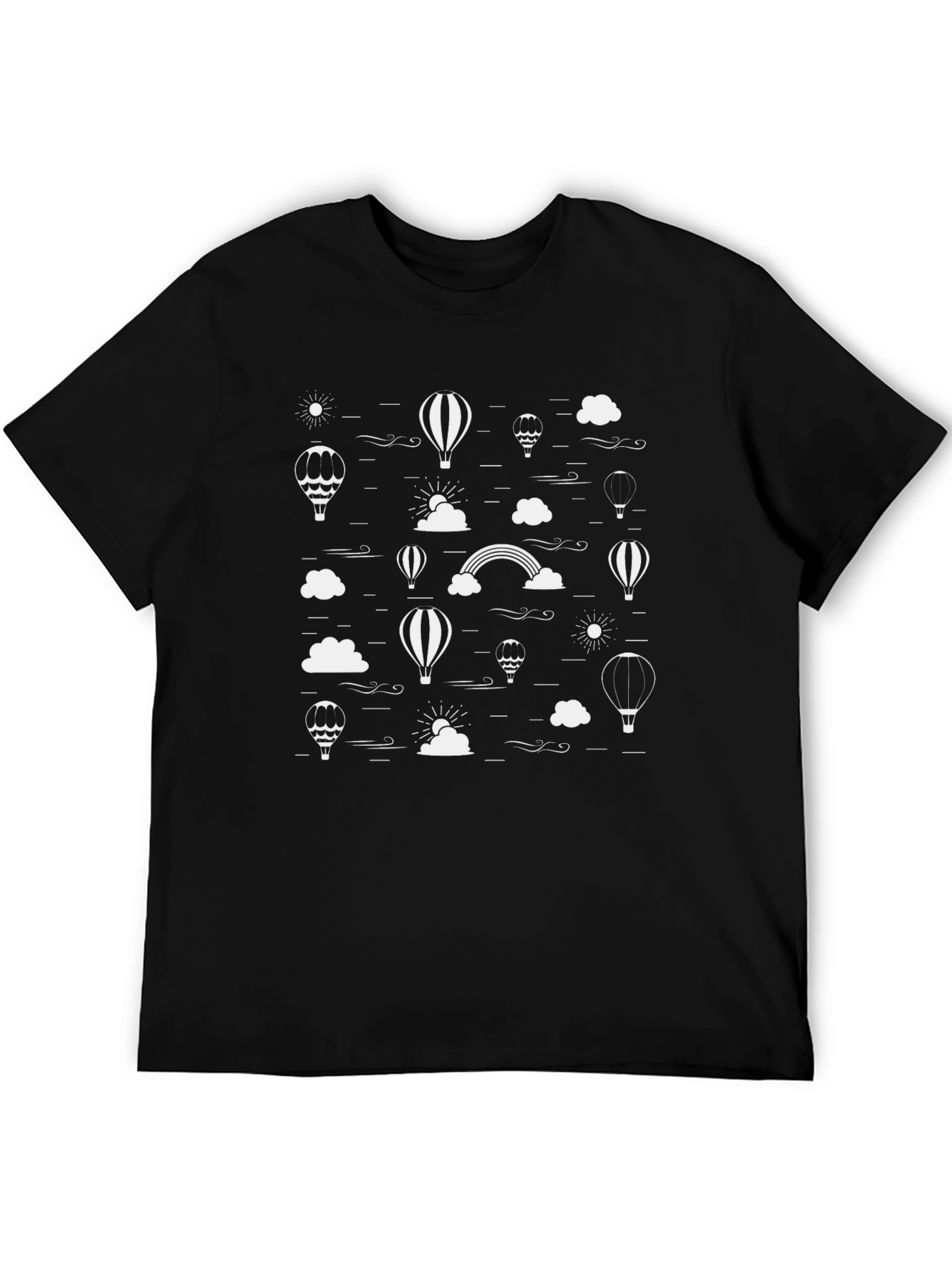 Black T-Shirt with White Hot Air Balloon Graphic Print