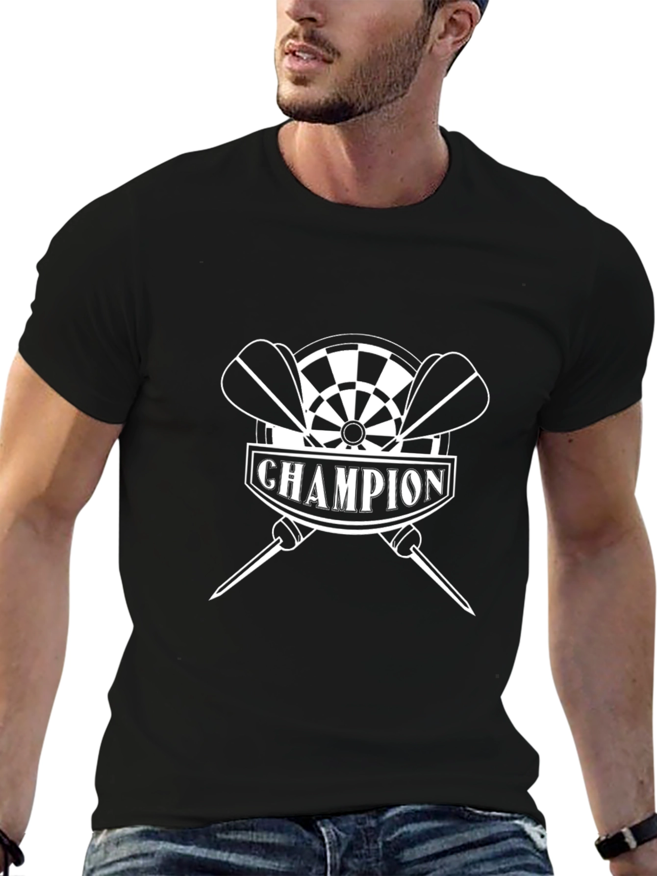 Champion Dart T-Shirt - Black Stylish Dartboard Design