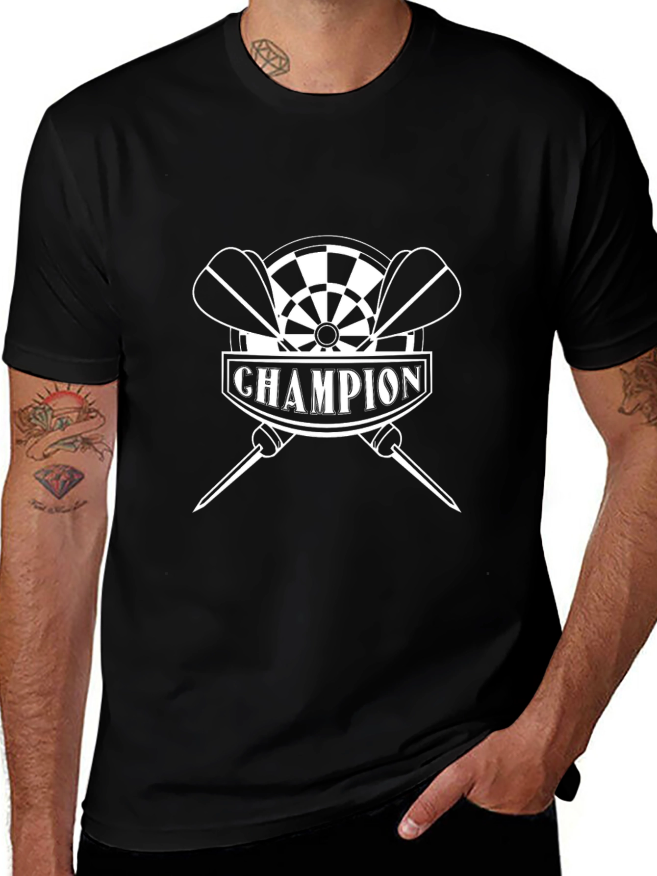 Champion Dart T-Shirt - Black Stylish Dartboard Design