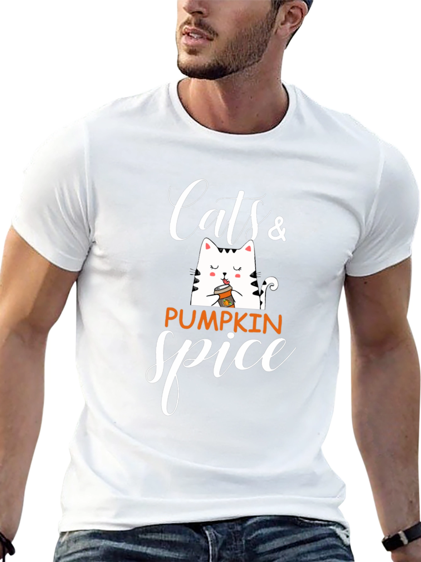 Cats & Pumpkin Spice Black Graphic T-Shirt