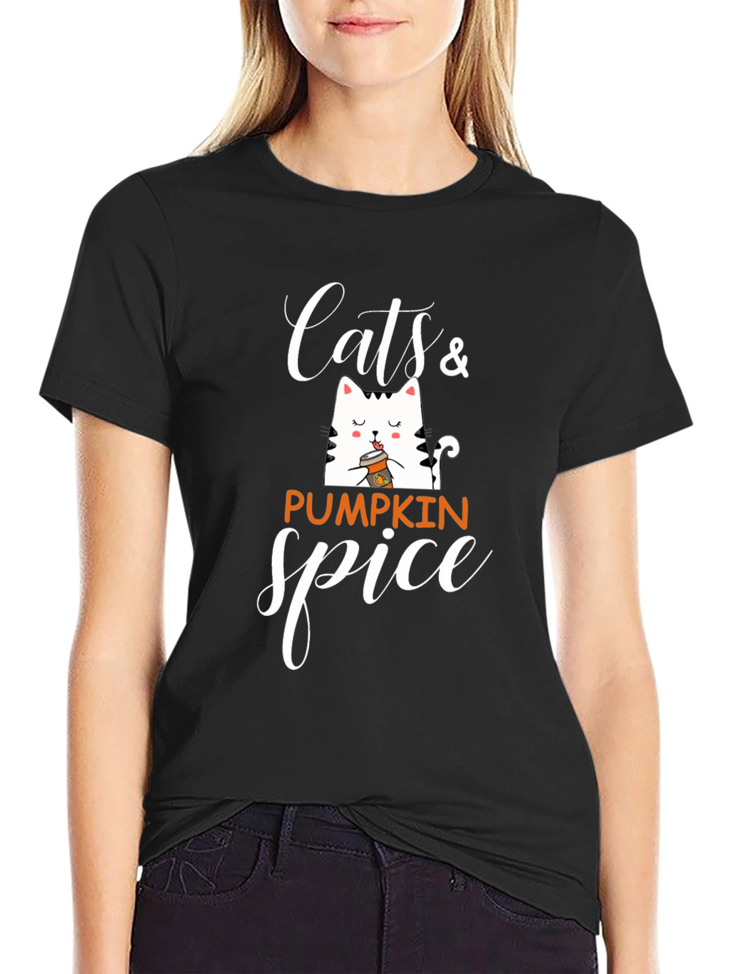 Cats & Pumpkin Spice Black Graphic T-Shirt
