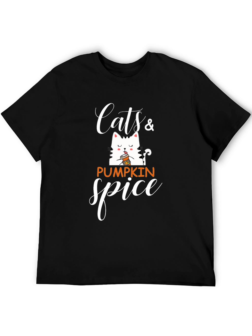 Cats & Pumpkin Spice Black Graphic T-Shirt