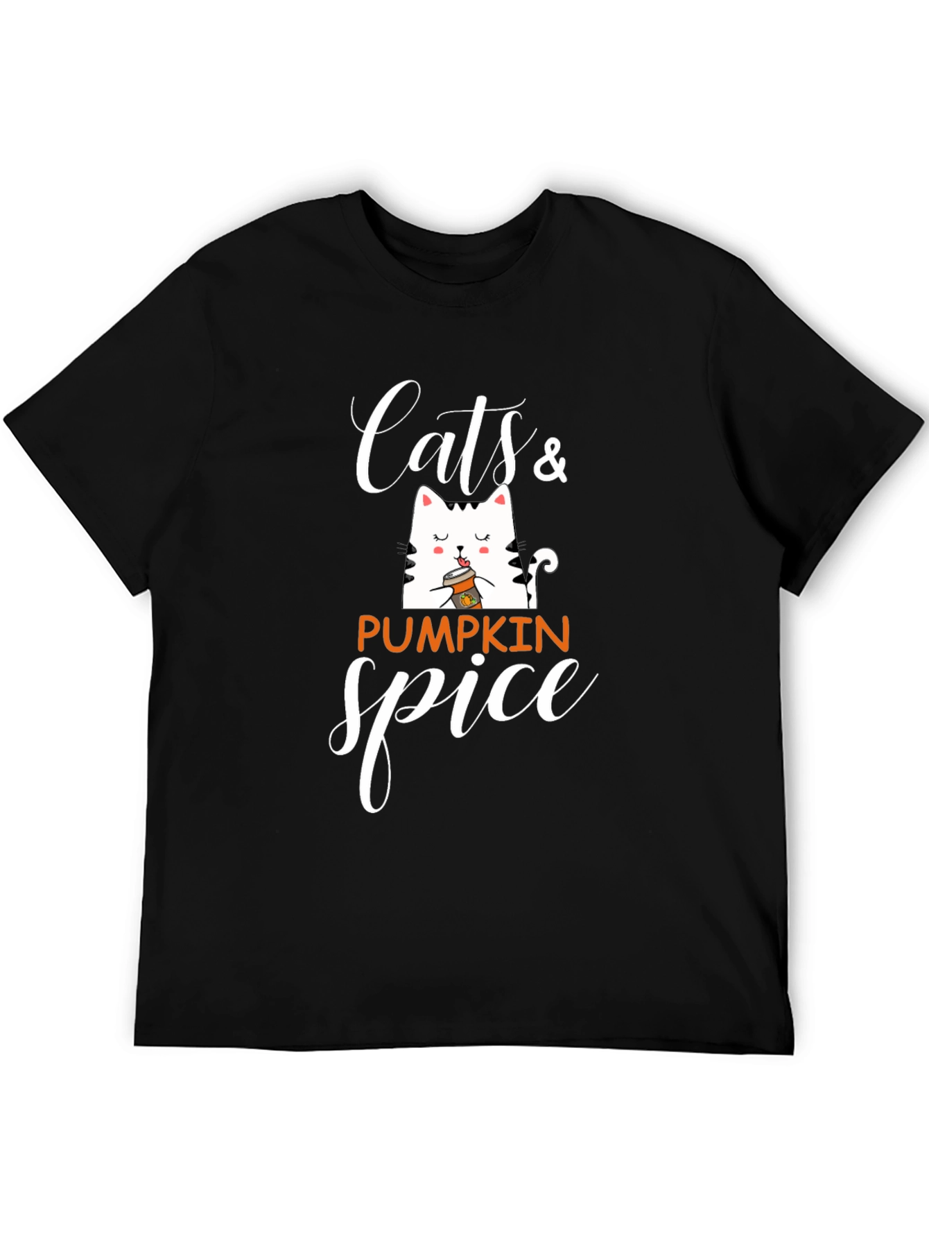 Cats & Pumpkin Spice Black Graphic T-Shirt