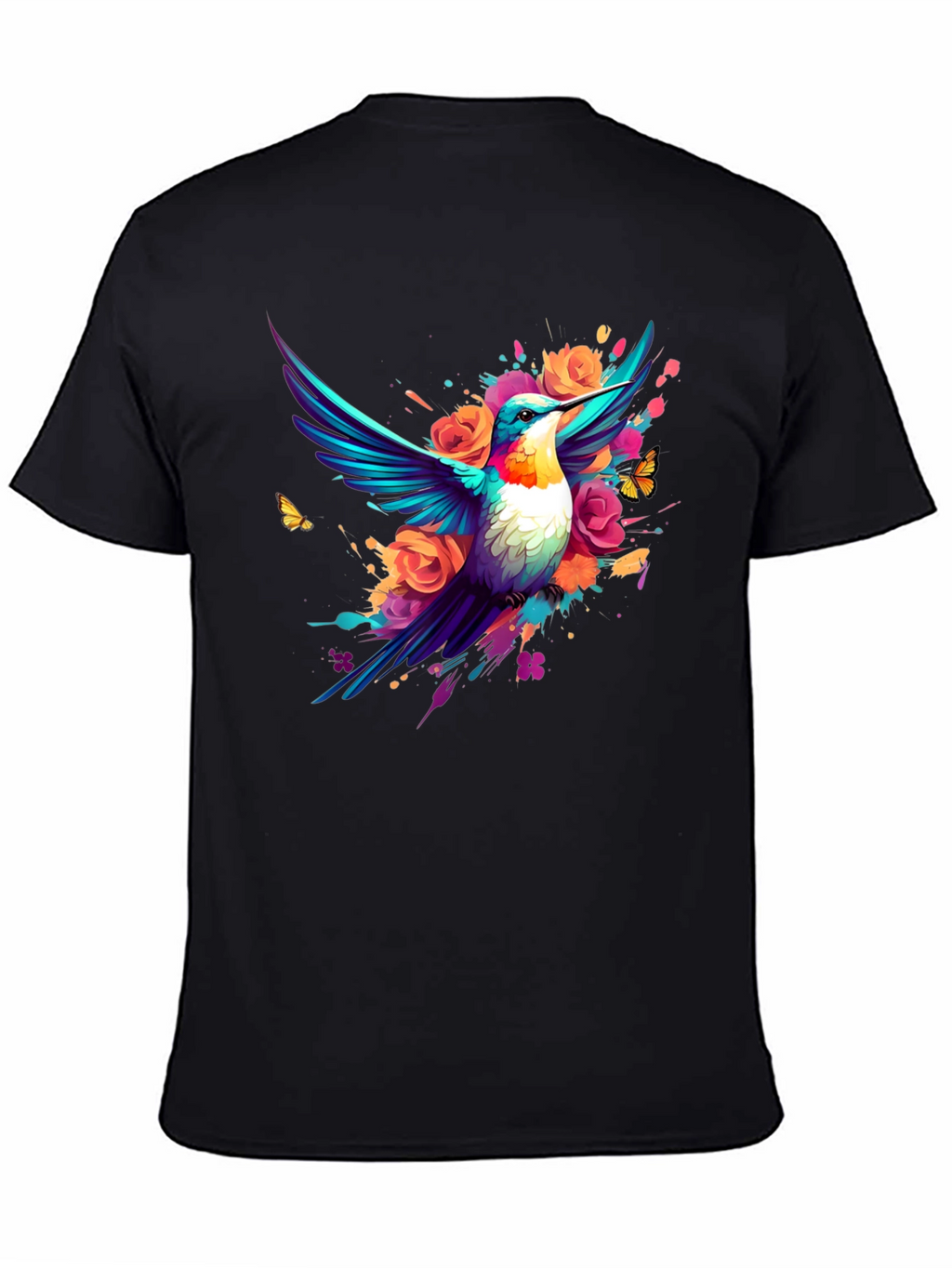 Hummingbird Floral Black T-Shirt