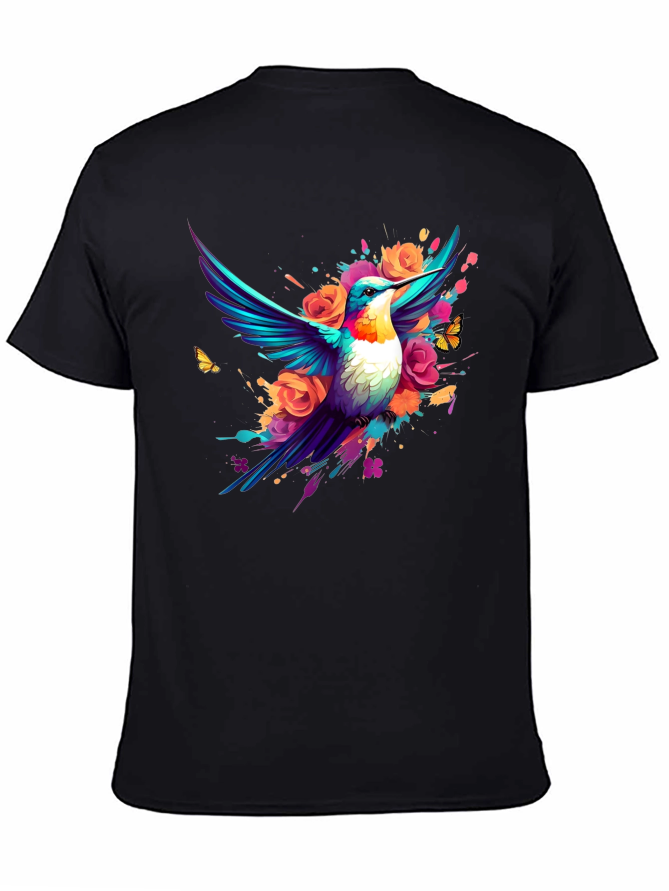 Hummingbird Floral Black T-Shirt
