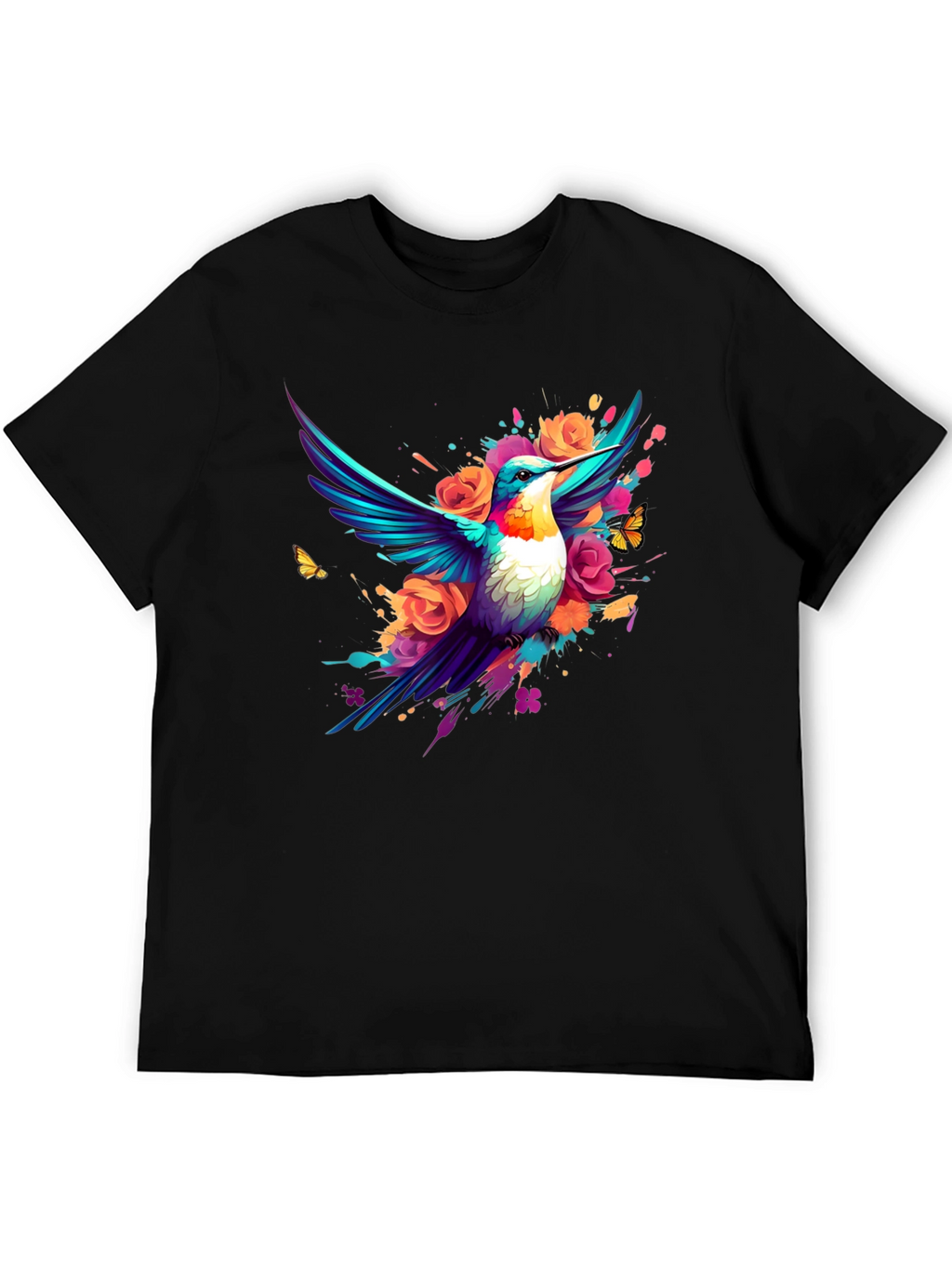Hummingbird Floral Black T-Shirt