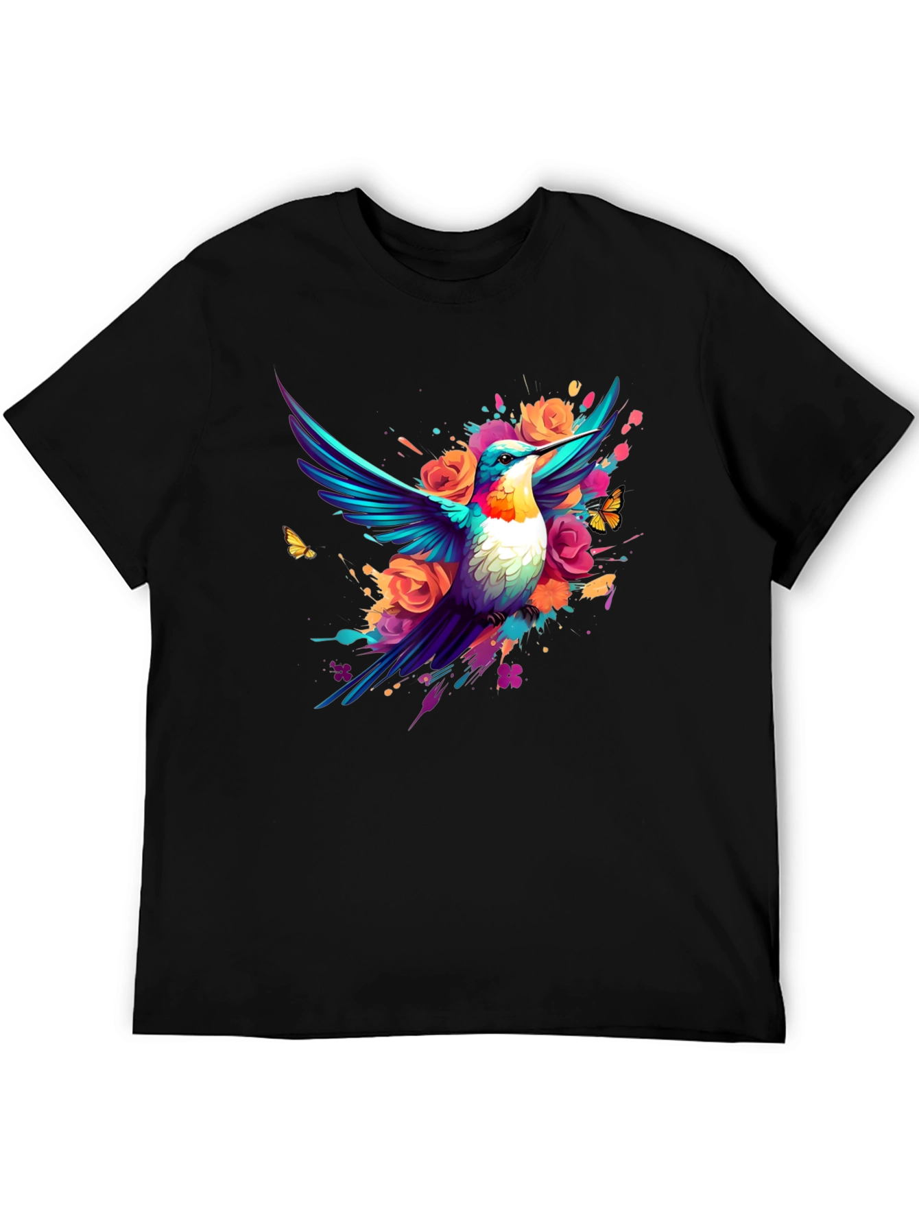 Hummingbird Floral Black T-Shirt