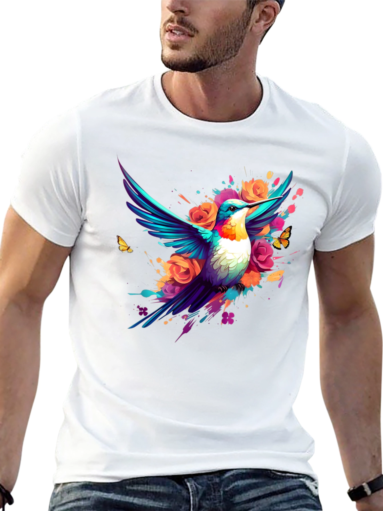 Hummingbird Floral Black T-Shirt
