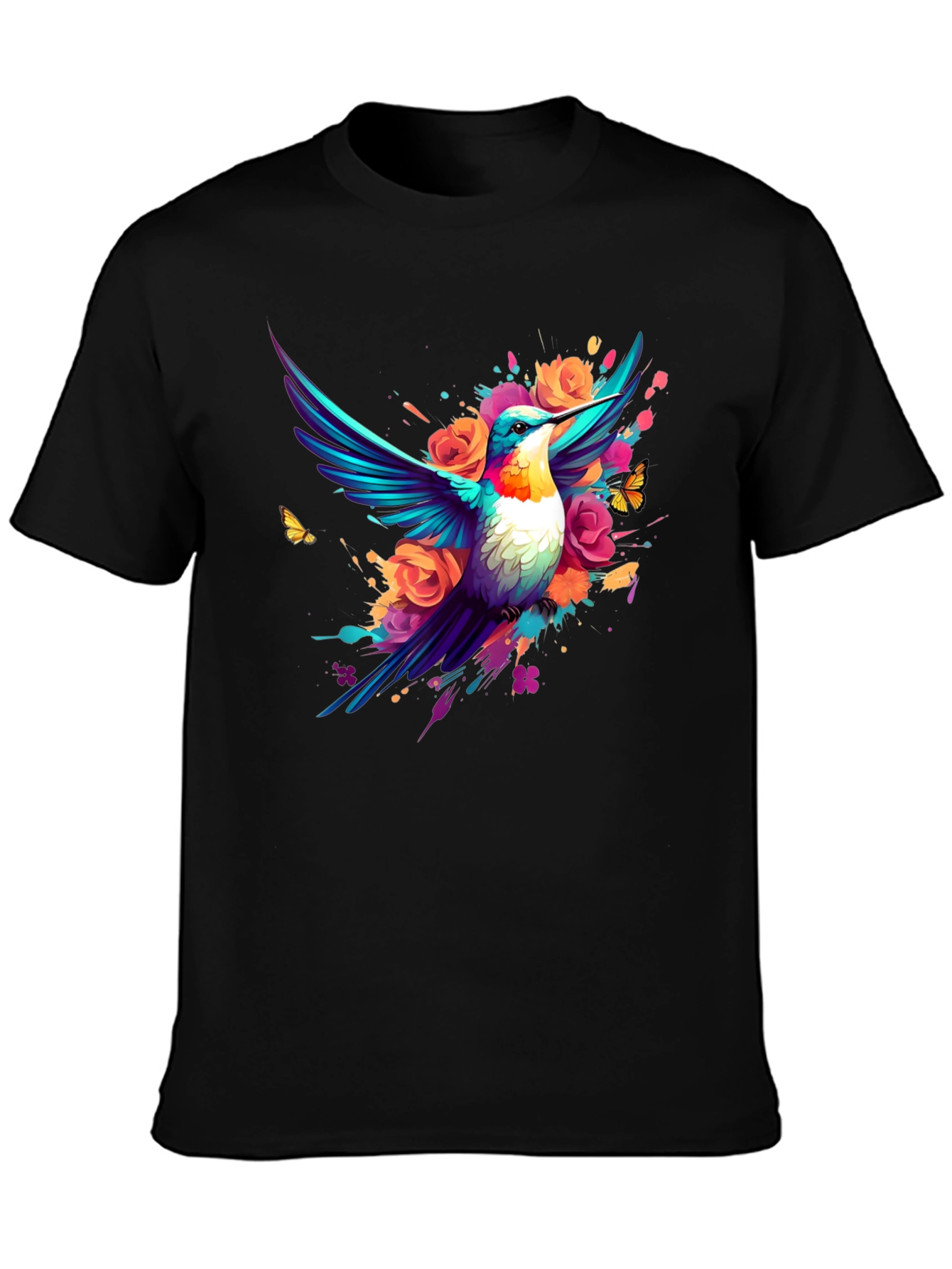 Hummingbird Floral Black T-Shirt