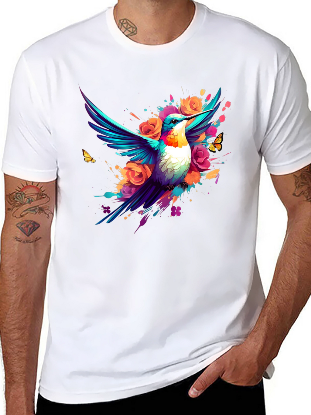Hummingbird Floral Black T-Shirt