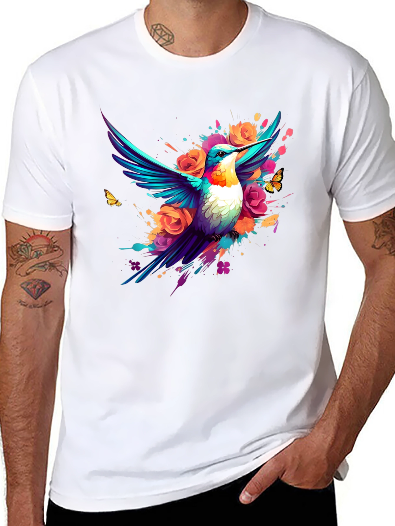Hummingbird Floral Black T-Shirt