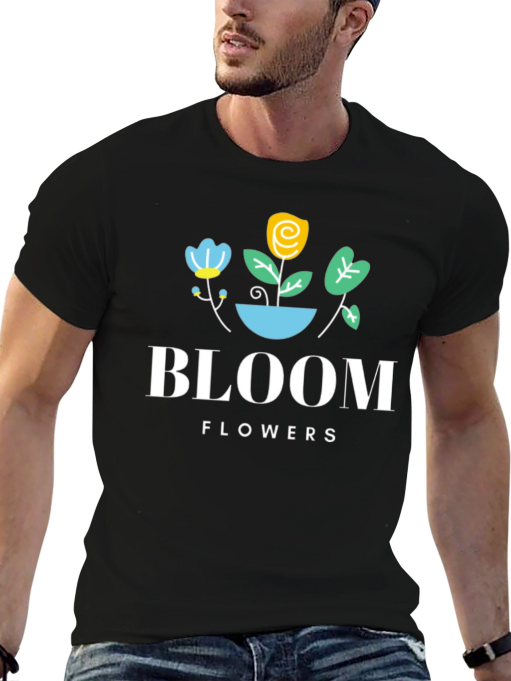 Bloom Flowers Black Graphic Tee
