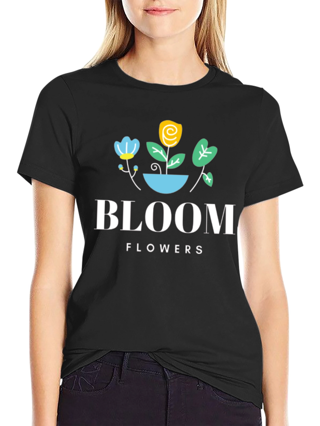 Bloom Flowers Black Graphic Tee