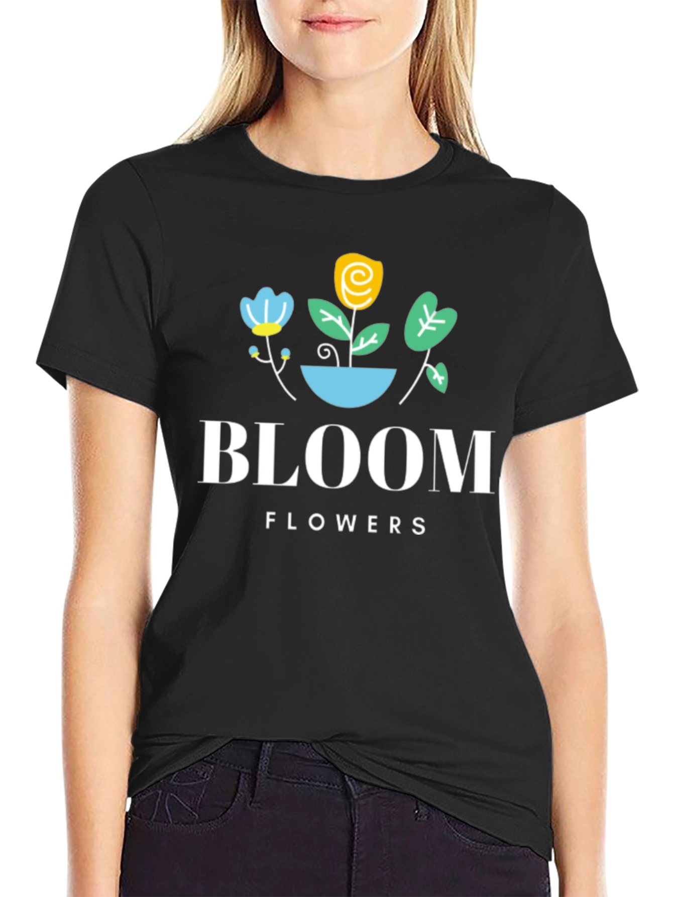 Bloom Flowers Black Graphic Tee