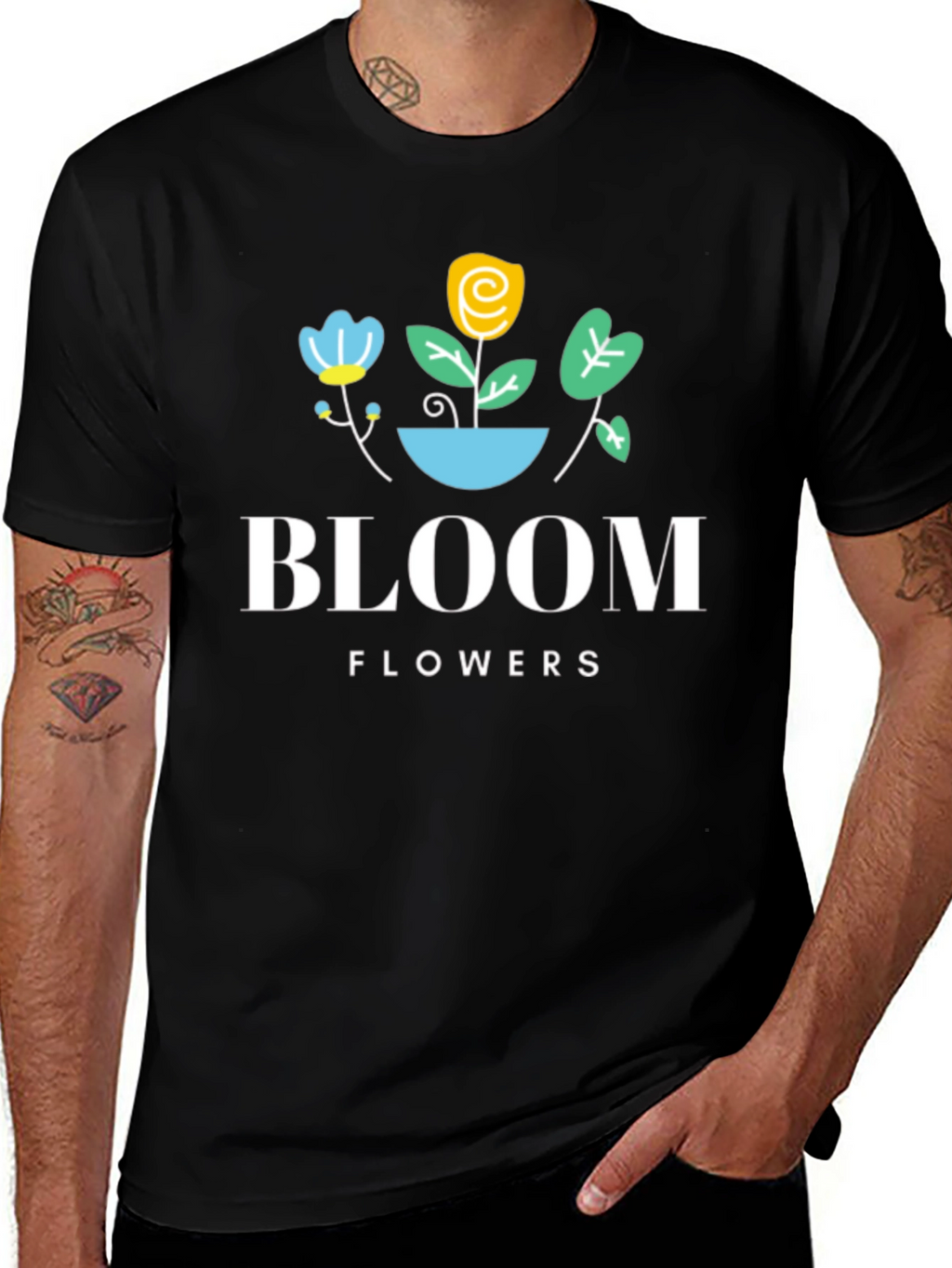 Bloom Flowers Black Graphic Tee