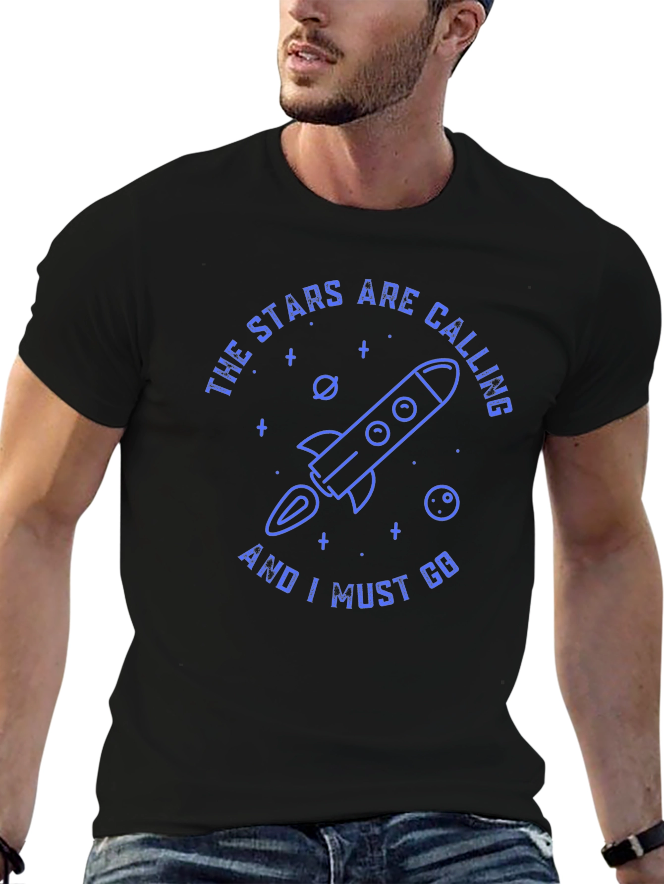 Stars Calling Rocket Graphic T-Shirt