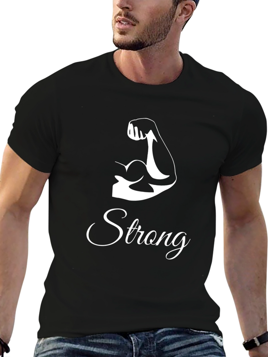 Strong Graphic Tee - Black Cotton Crew Neck